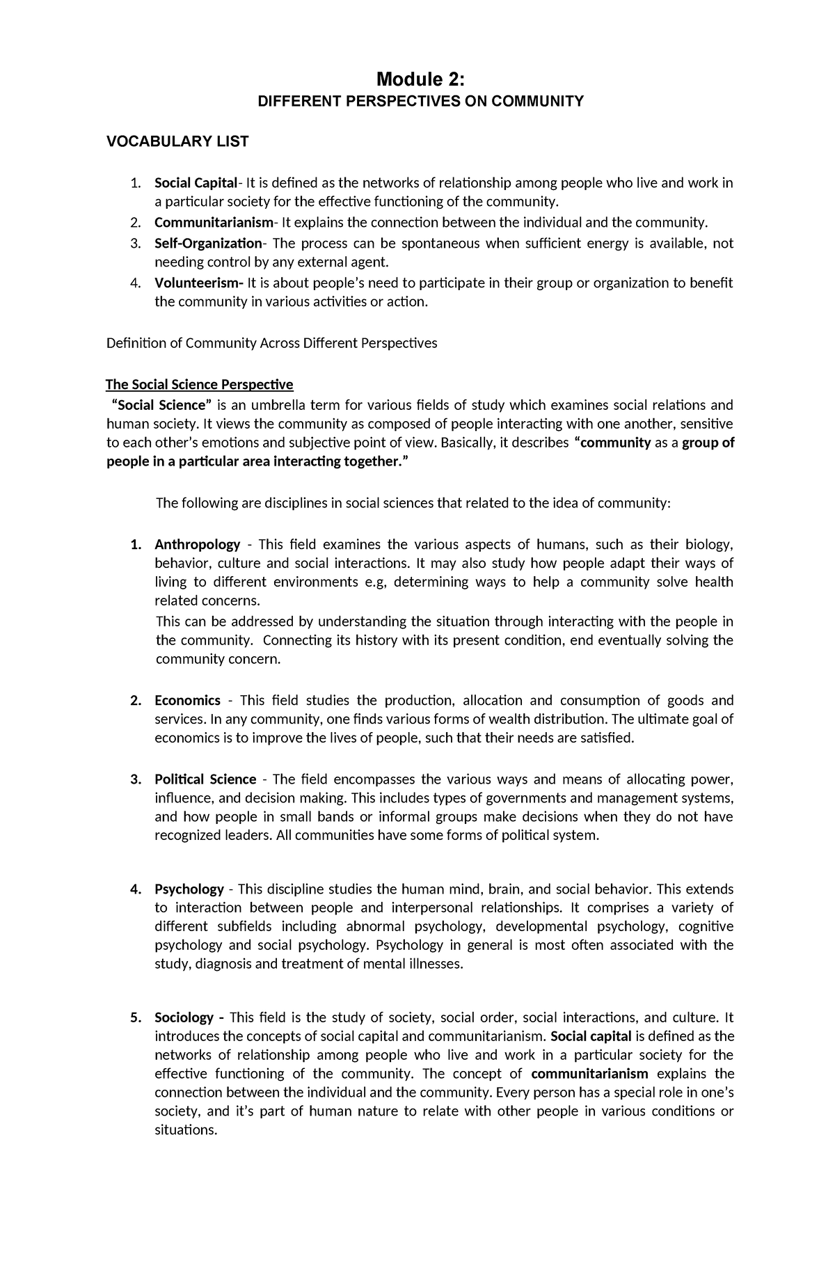 CESC Module 2 Lesson - Module 2: DIFFERENT PERSPECTIVES ON COMMUNITY ...