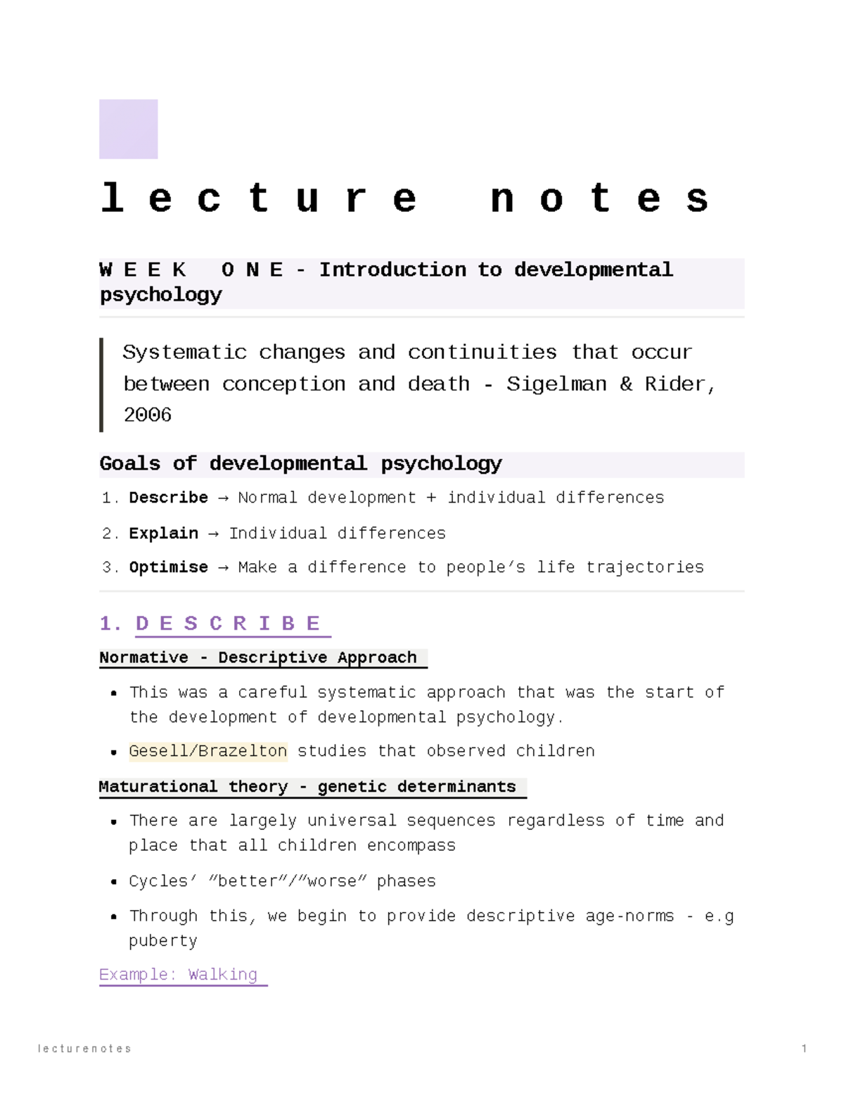 Psyu2235 - week 1 lecture notes - l e c t u r e n o t e s W E E K O N E ...