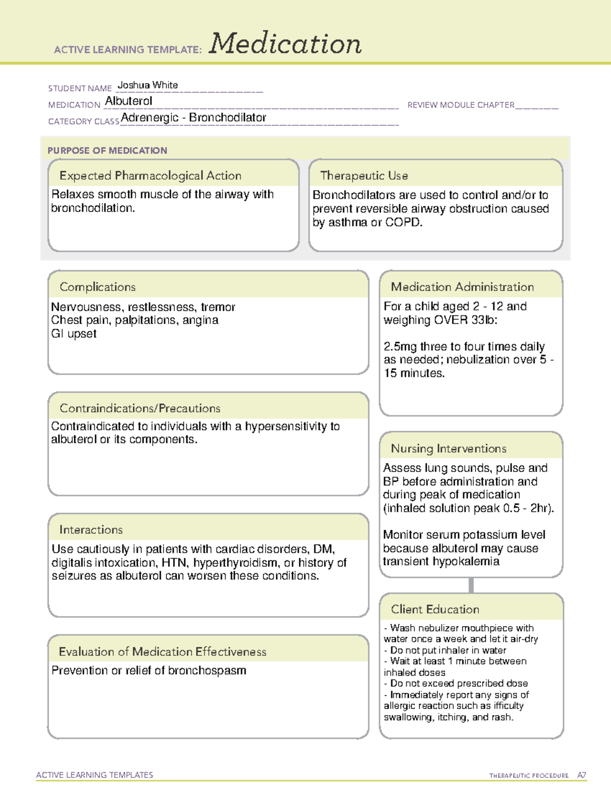 Albuterol - Med Template - ACTIVE LEARNING TEMPLATES THERAPEUTIC ...