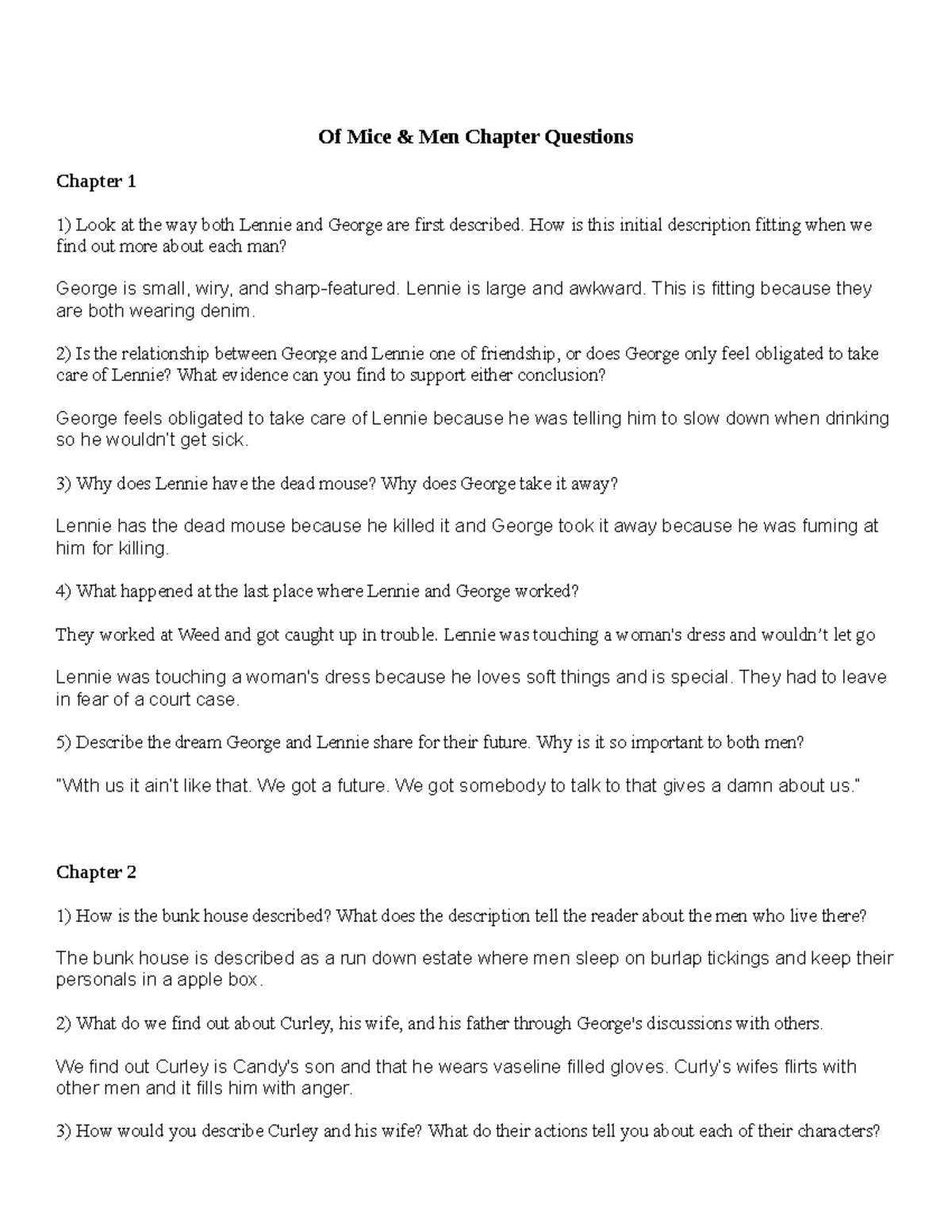 Borgea Mice and Men - easy asi - Of Mice & Men Chapter Questions ...