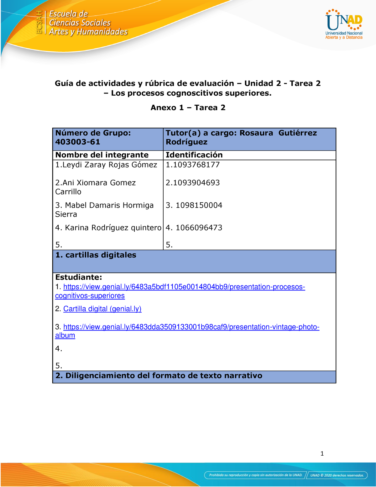 Tarea Procesos Cognoscitivos Superiores Gu A De Actividades Y R Brica De Evaluaci N