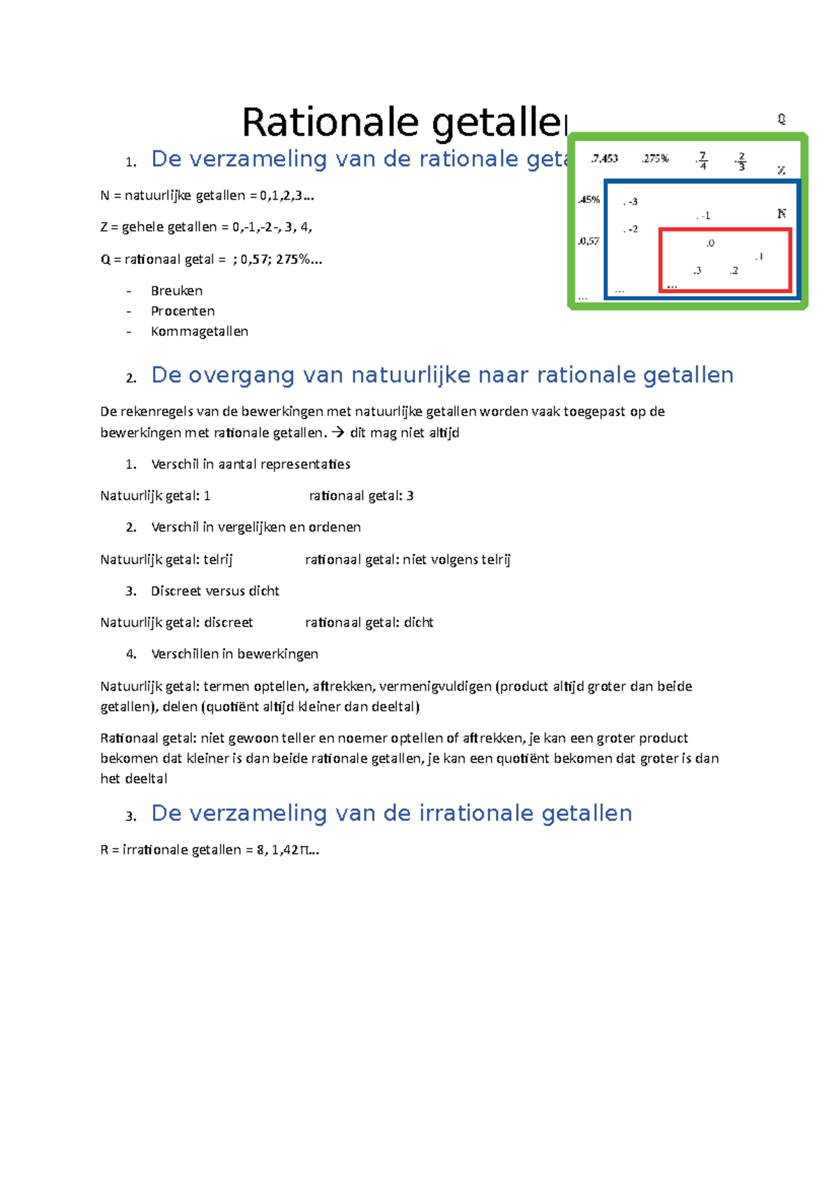 Samenvatting WIS 2 - Rationale getallen - Rationale getallen 1. De ...