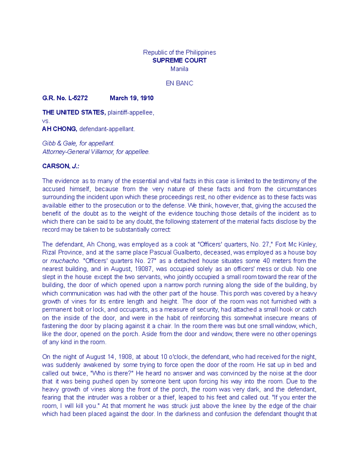 G.R. No. L-5272; March 19, 1910; THE United States, plaintiff-appellee ...