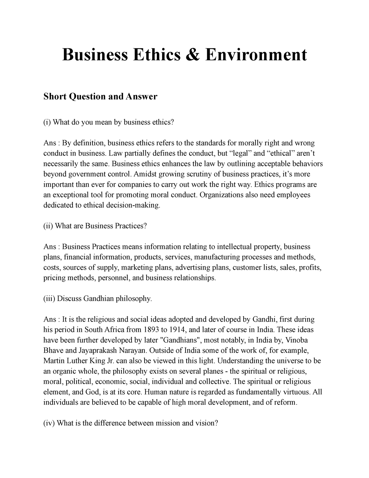 essay questions in business ethics