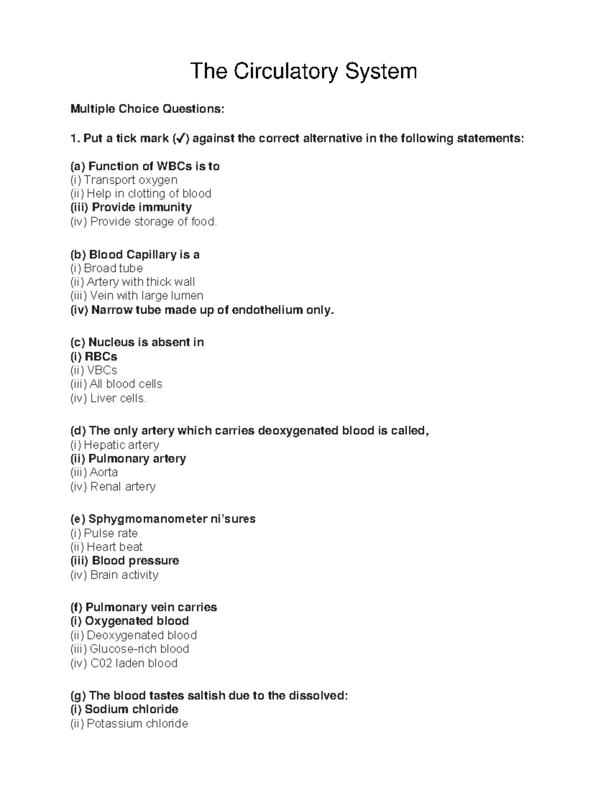 The Circulatory System ncertbooksolutions Multiple Choice Questions