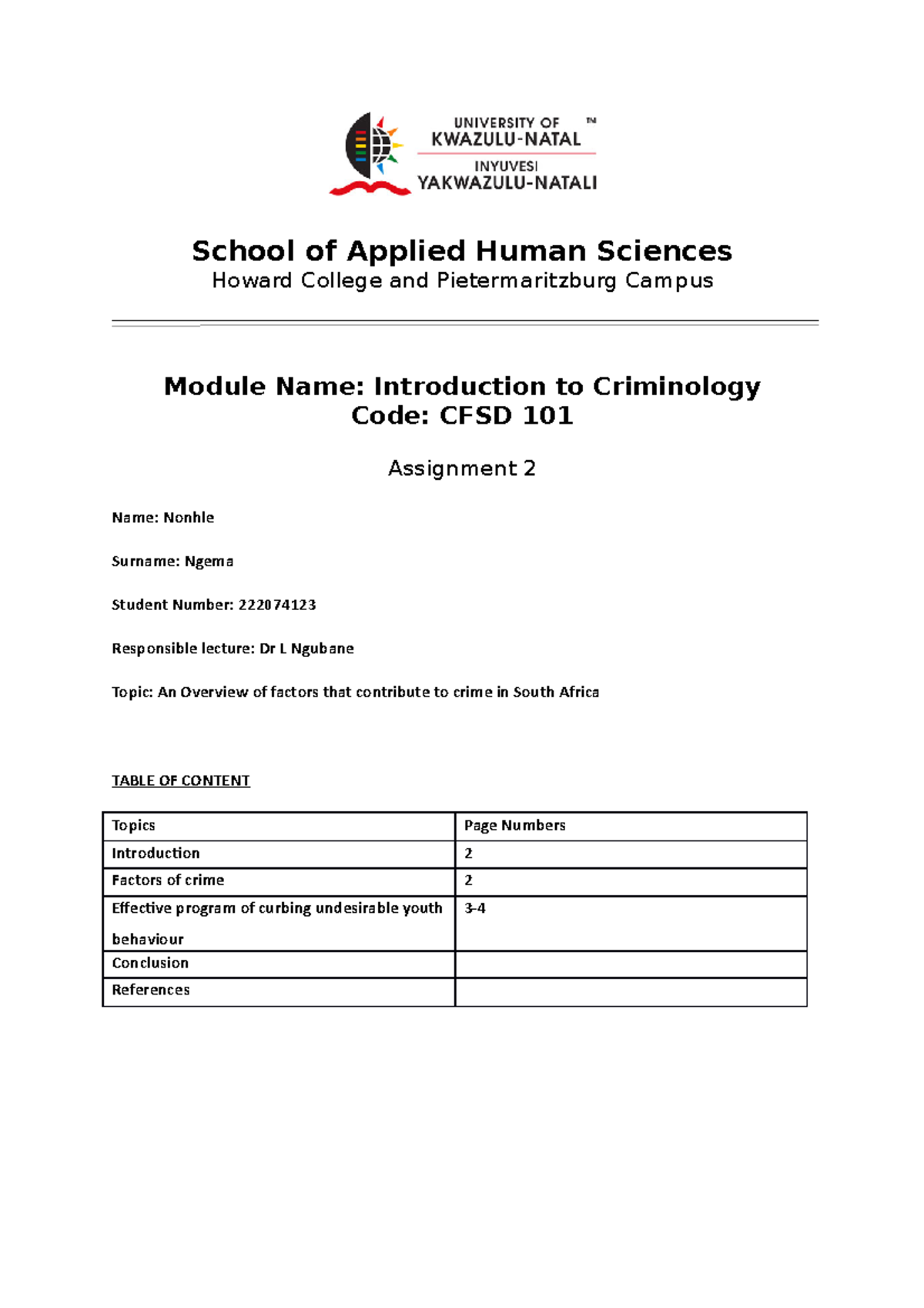 Mthufe - law - School of Applied Human Sciences Howard College and ...