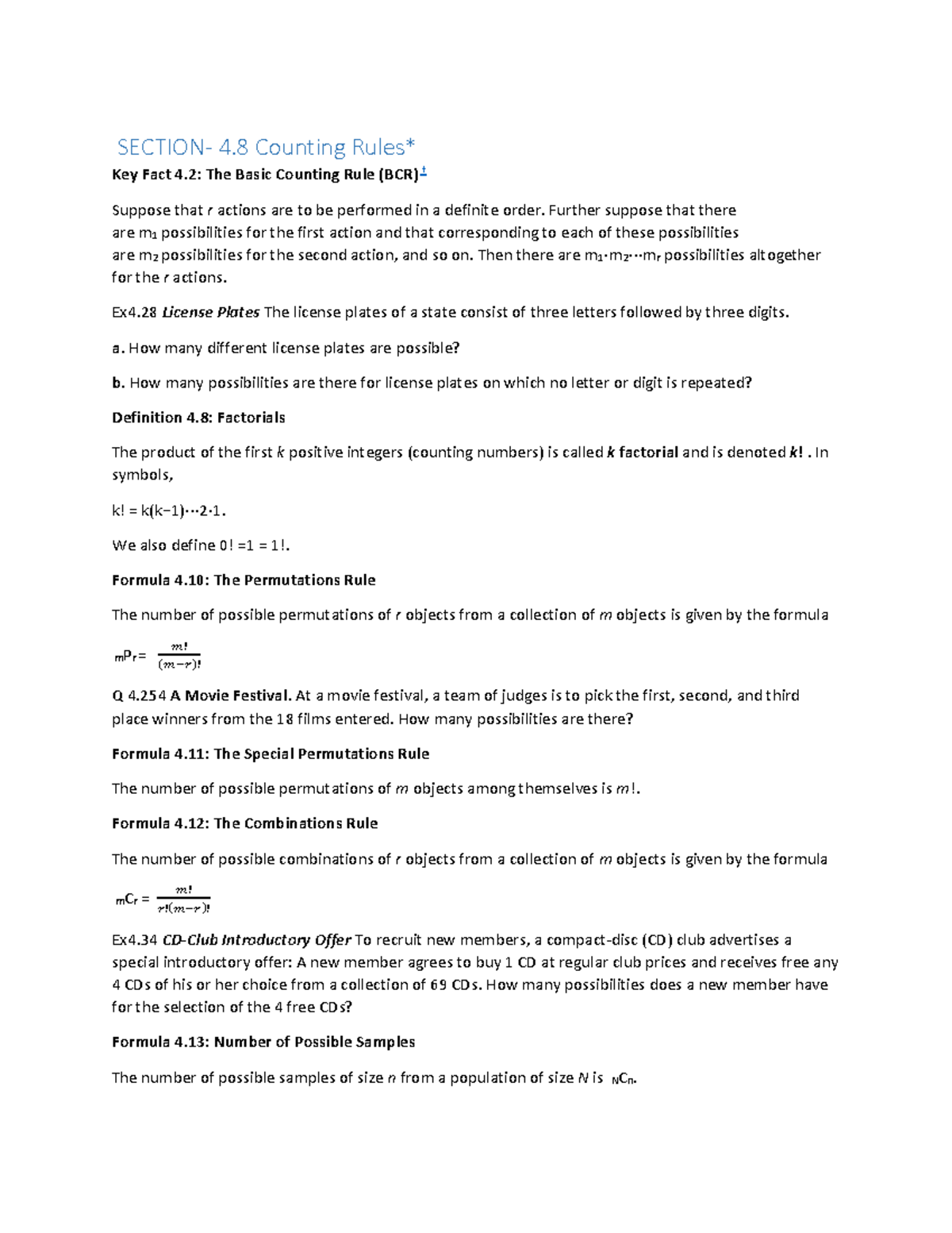 Section 4 Instructor Reena Mathur SECTION 4 Counting Rules* Key