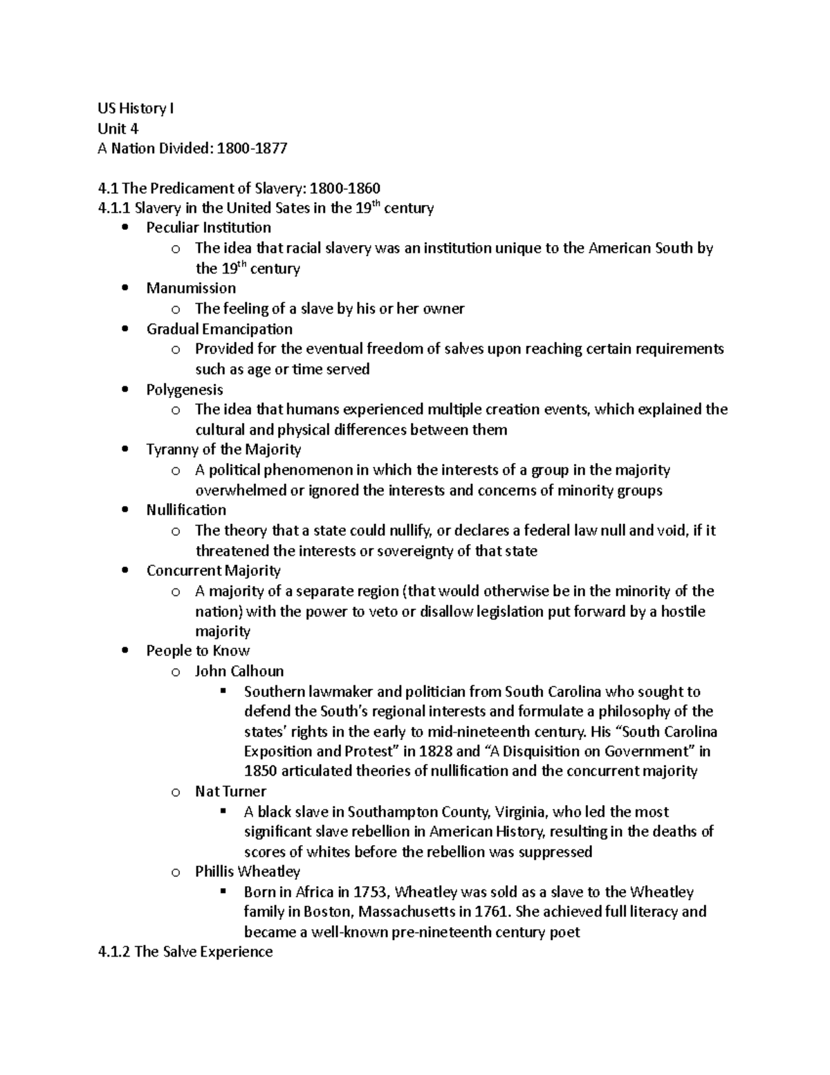 Unit 4 NotesUS History US History I Unit 4 A Nation Divided 1800 4