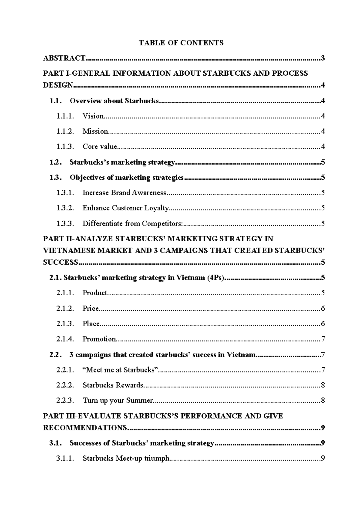 Starbucks-Marketing - starbucks essay - TABLE OF CONTENTS PART II ...