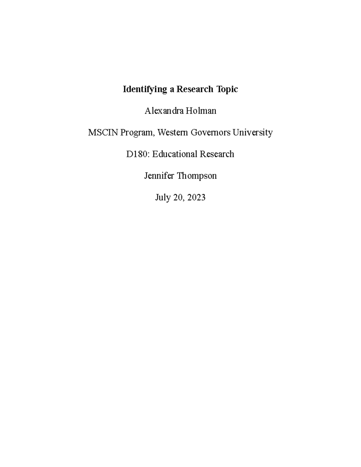 Identifying a Research Topic Task 1 - Identifying a Research Topic ...