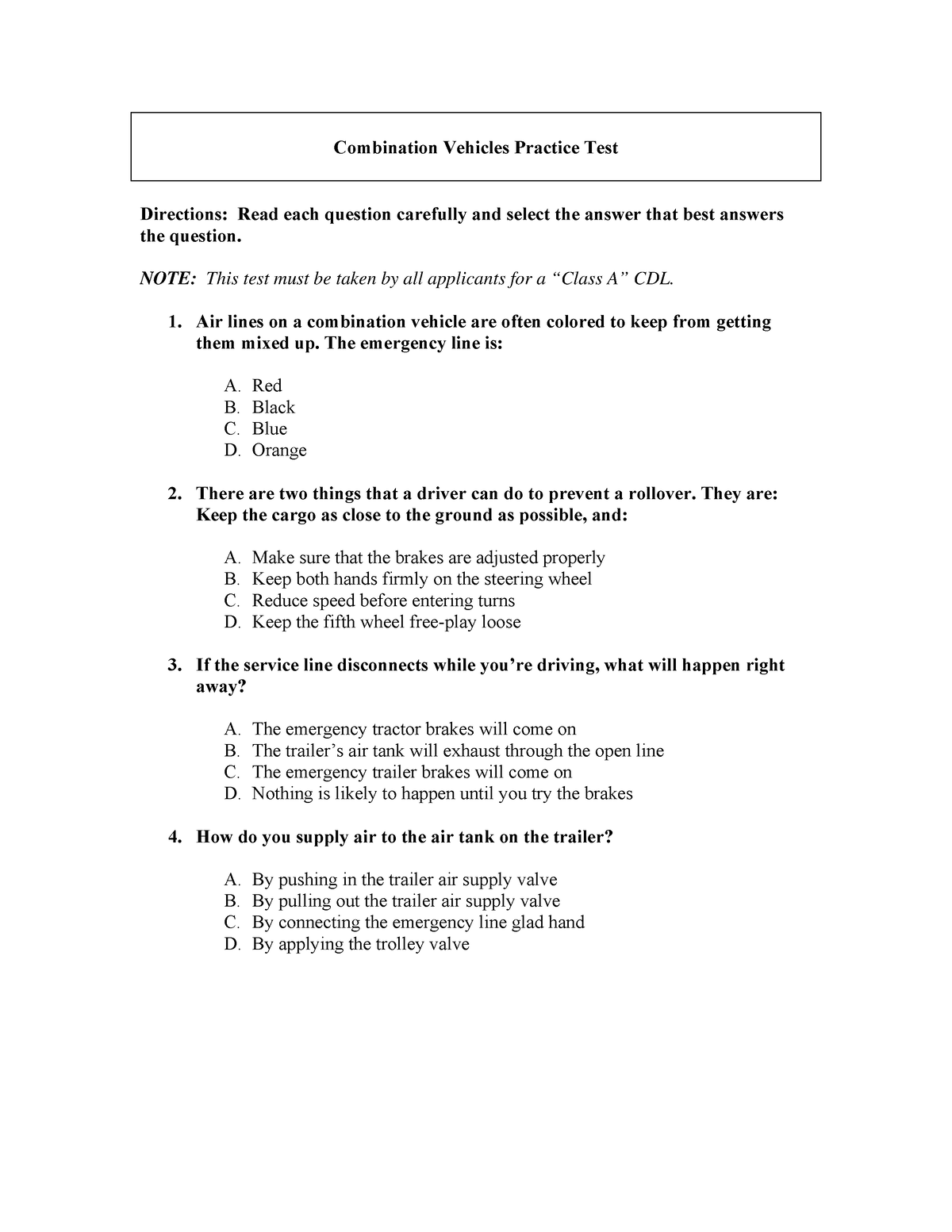 Combination Vehicle Test 2 - Combination Vehicles Practice Test ...