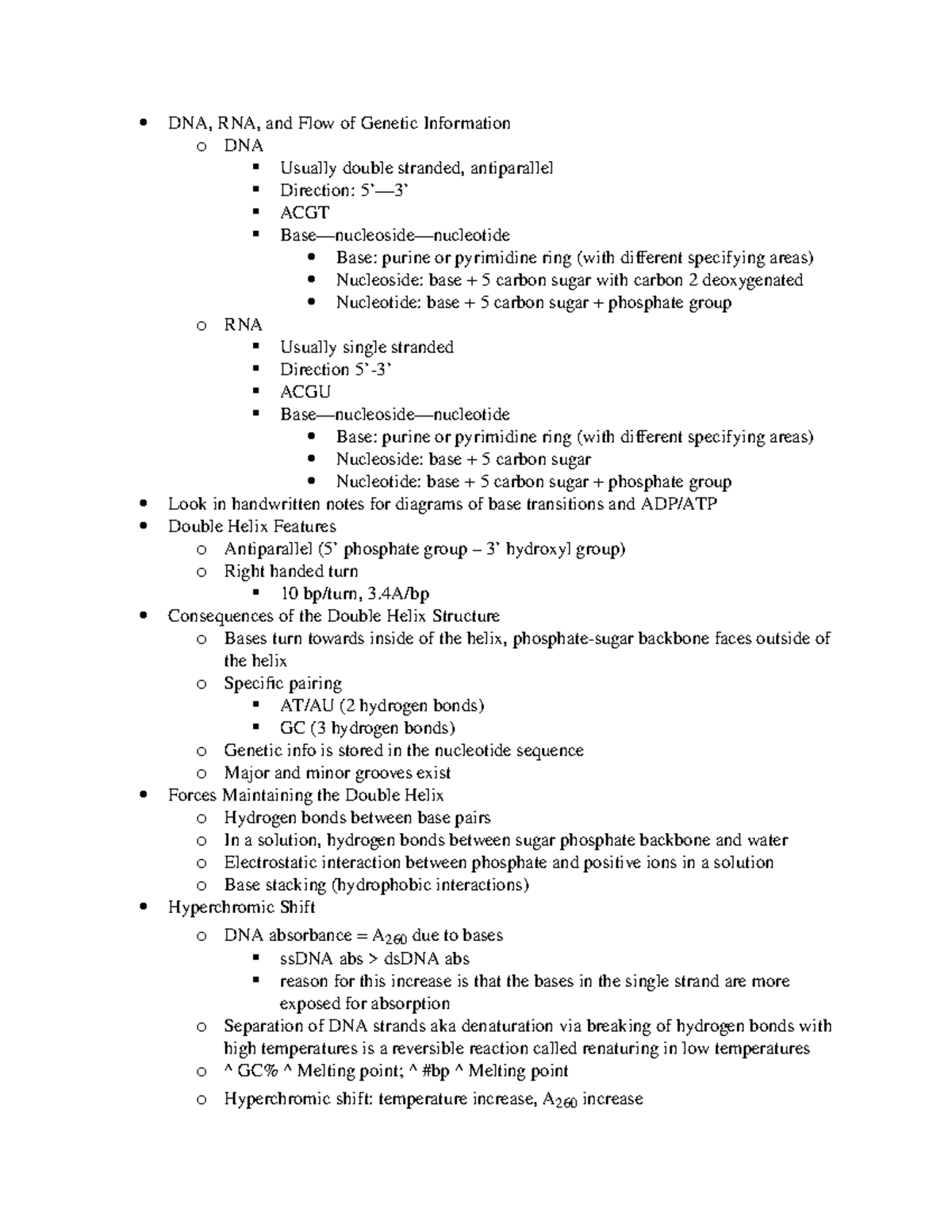 Chapter 4 - DNA, RNA, and Flow of Genetic Information o DNA Usually ...