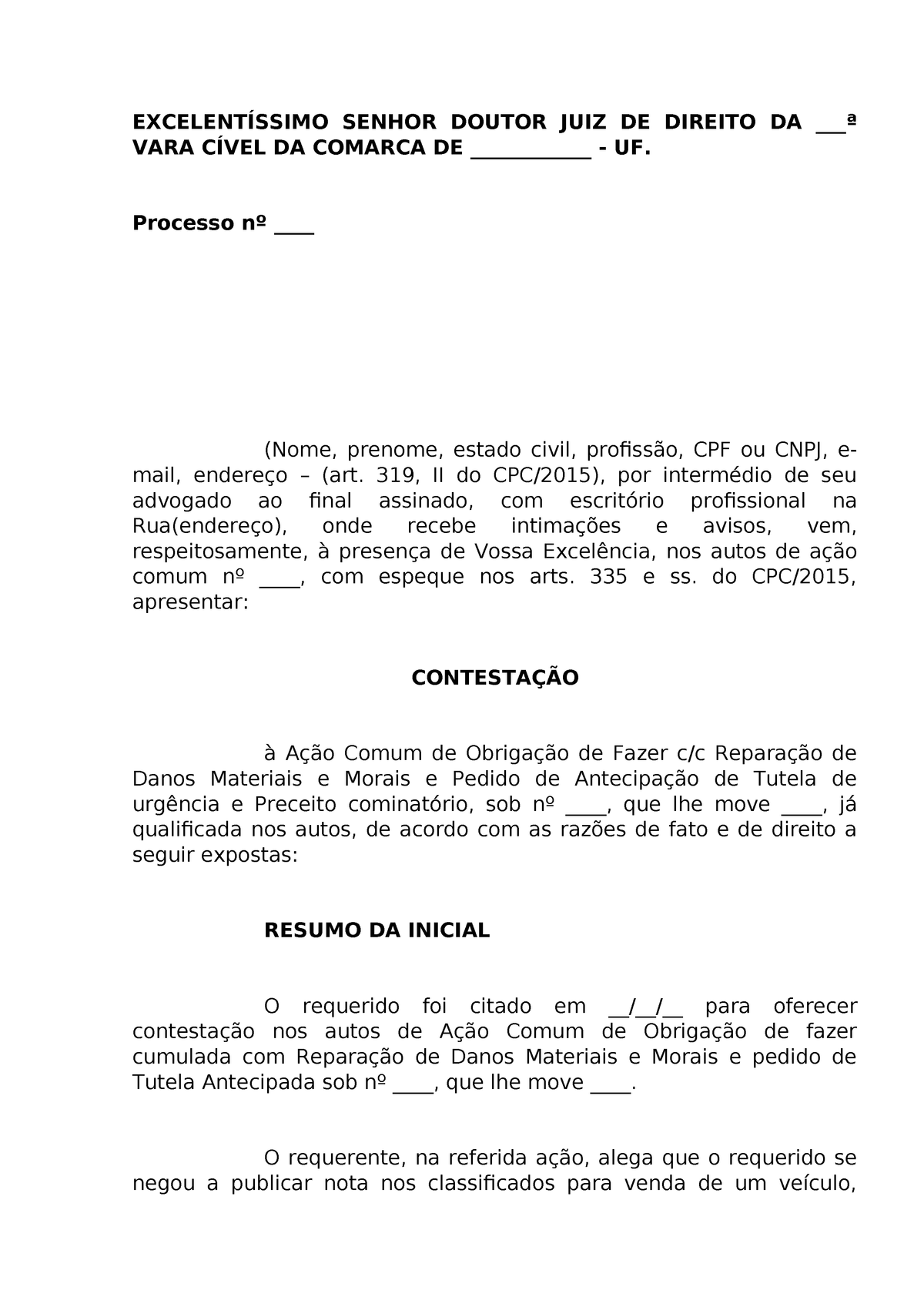 Contestacao 4 Acao Cominatoria Obrigacao De Fazer Indenizacao Por Danos Materiais E Morais Studocu