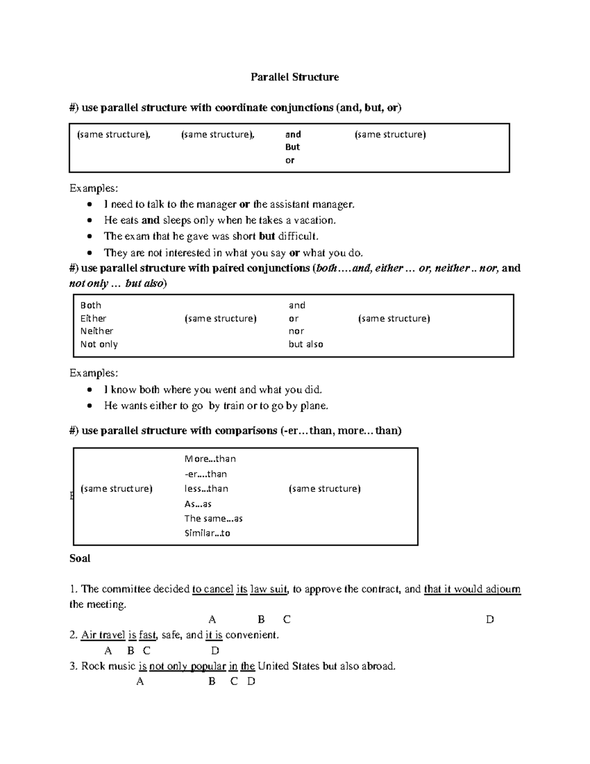Parallel Structure Worksheet Identifying The Parallel Structure Answer Key