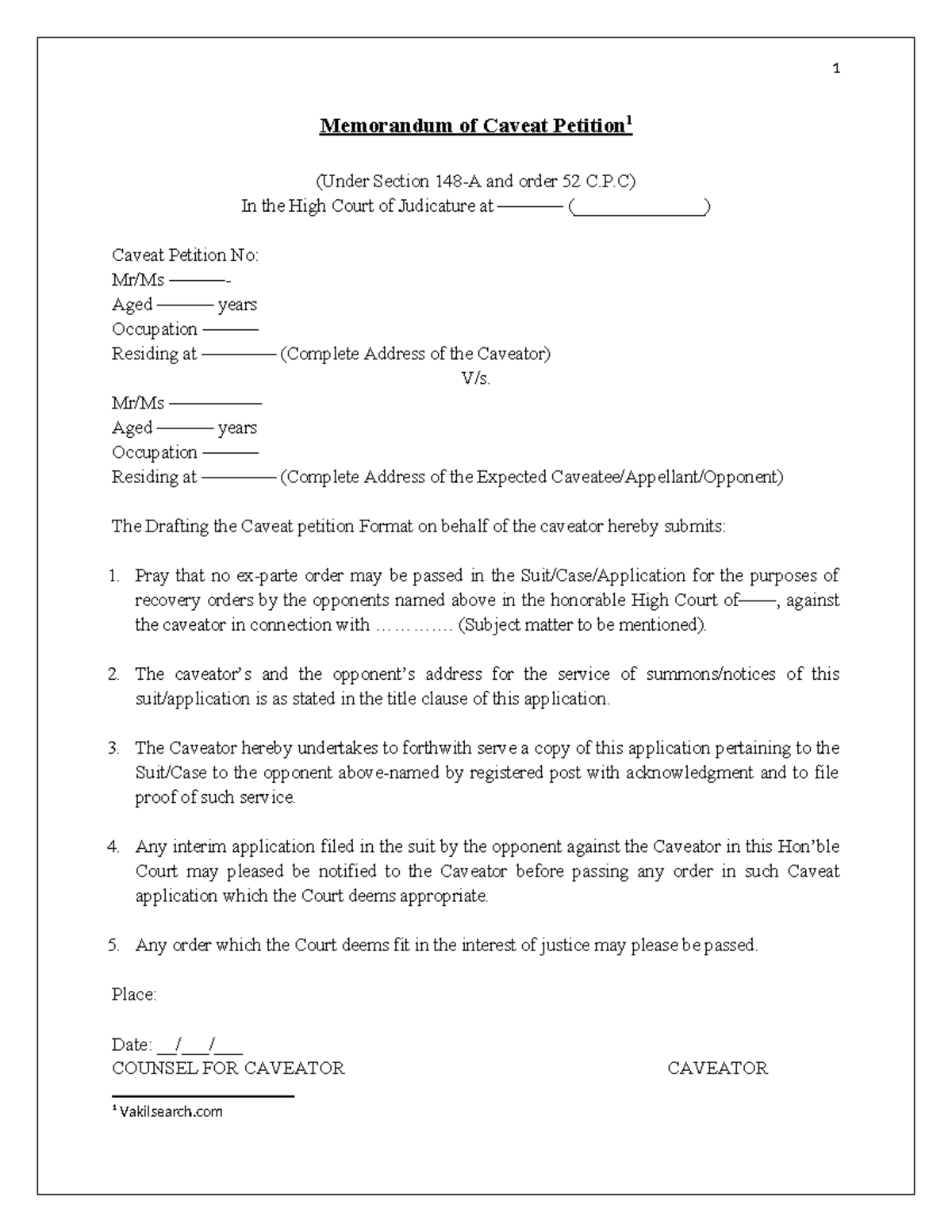 DPC Assignment - Memorandum of Caveat Petition 1 (Under Section 148-A ...