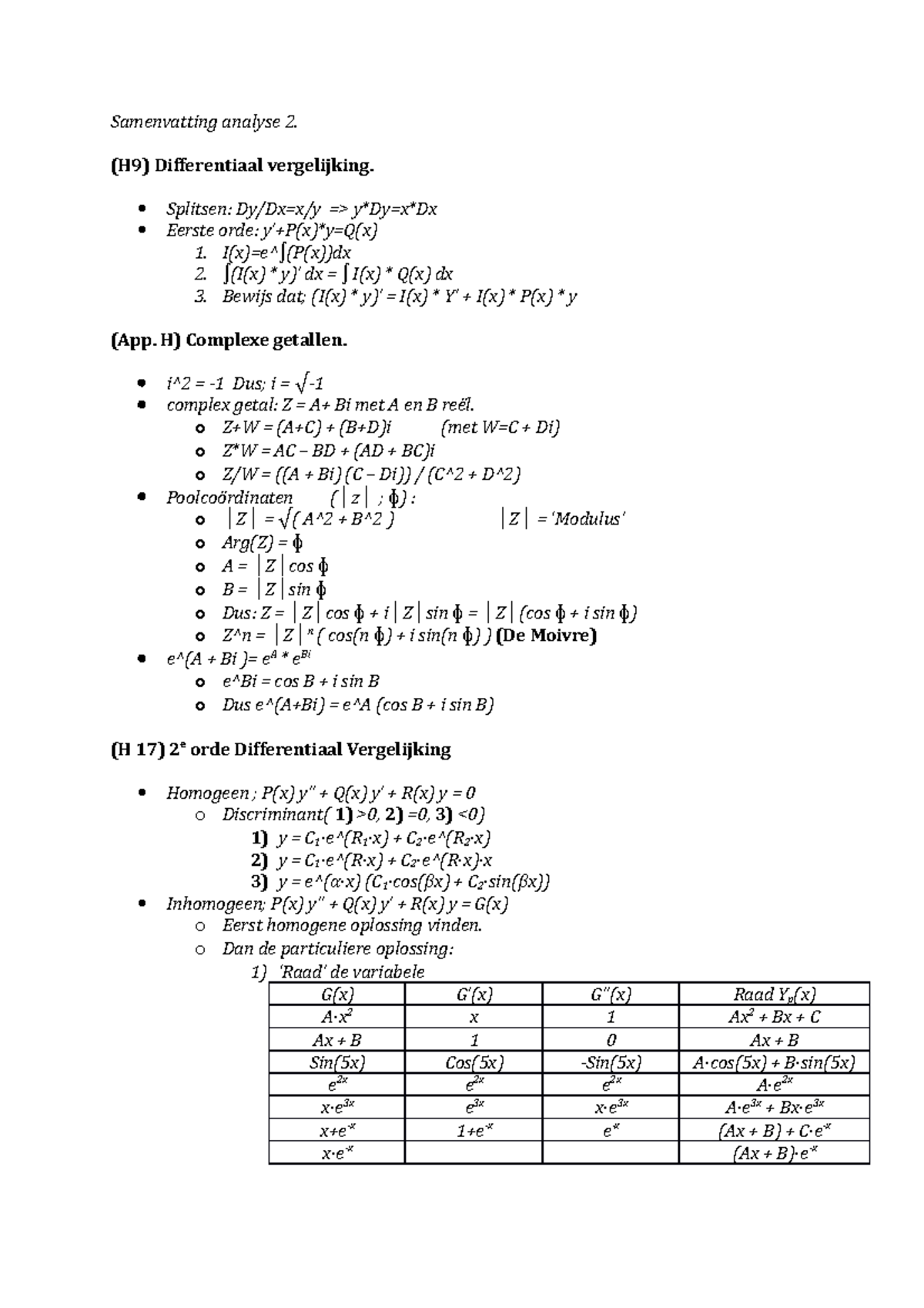 Samenvatting Analyse 2 H9 Differentiaal Vergelijking Splitsen Eerste Orde 1 2 Dx I X Q X Studeersnel