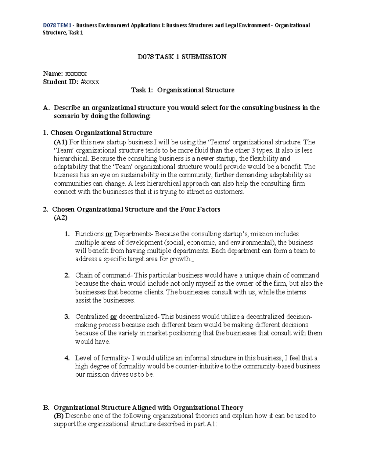 D078 T1 - Do78 Task 1 - D078 TEM1 - Business Environment Applications I ...