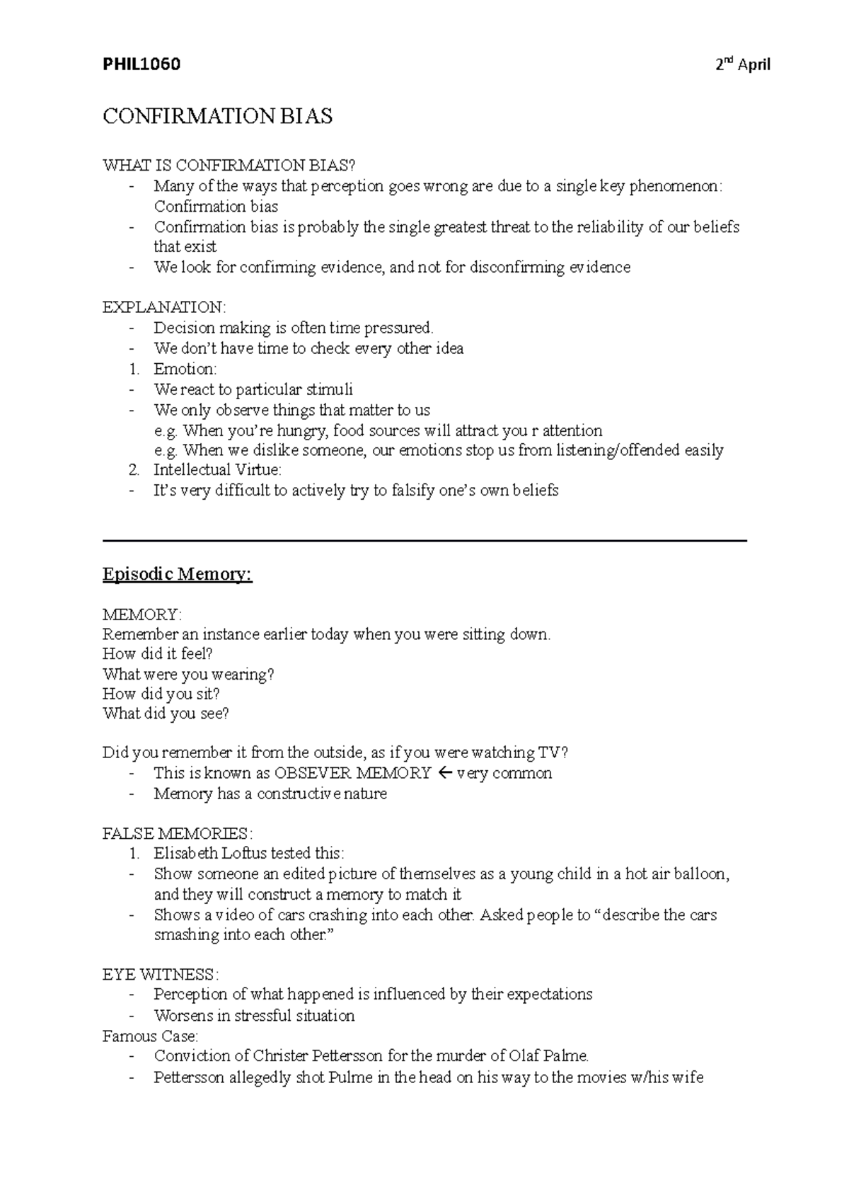 Confirmation Bias 5 - Lecture notes 5 - PHIL1060 2nd April CONFIRMATION ...