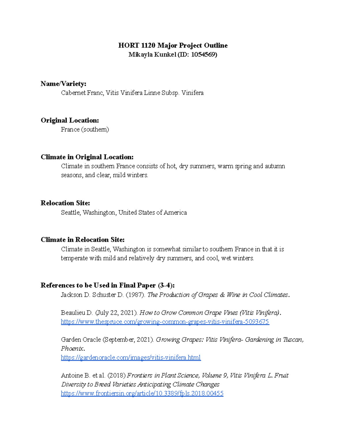 HORT1120 Major Project Outline - HORT 1120 Major Project Outline ...