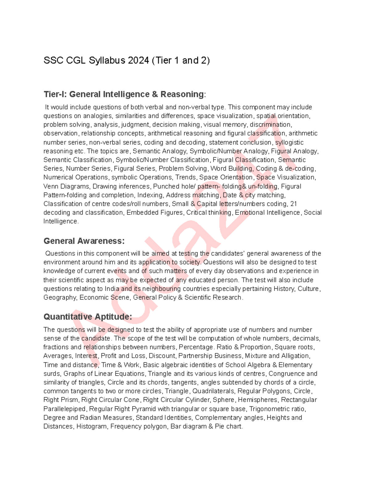SSC CGL Syllabus 2024 Tier 1 and 2 - Adda SSC CGL Syllabus 2024 (Tier 1 ...
