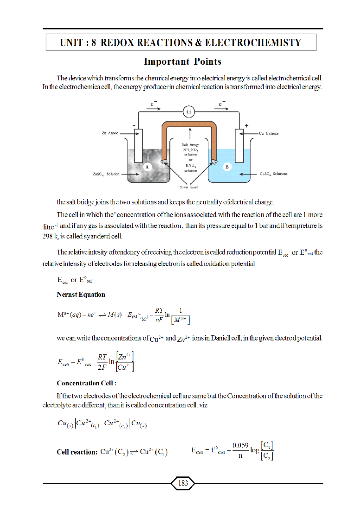 Redox reactions and electrochemistry at equilibrium cell 1 2 E 0 log