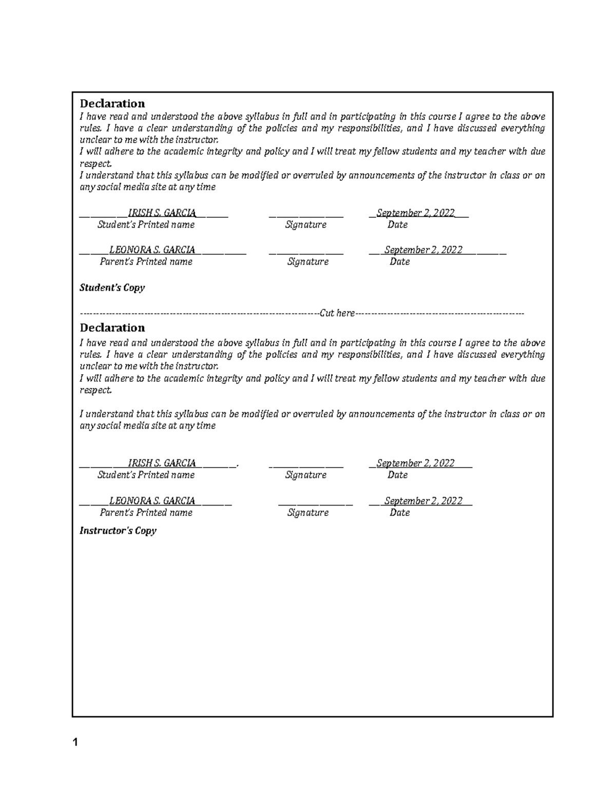 Garcia Declaration - N/A - 1 Declaration I have read and understood the ...