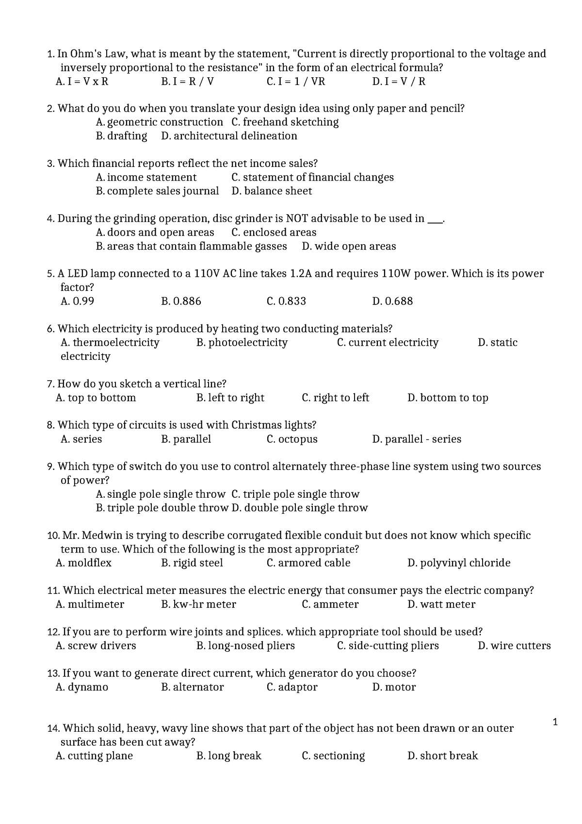 TLE-practice-test - Practice test - 1 1. In Ohm's Law, what is meant by ...