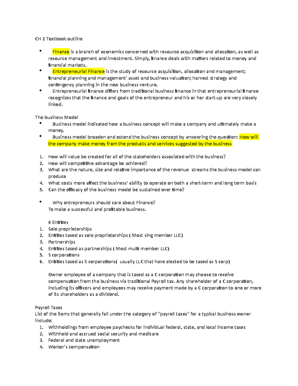 Chapter 2 OUTLINE - CH 2 Textbook outline Finance is a branch of ...