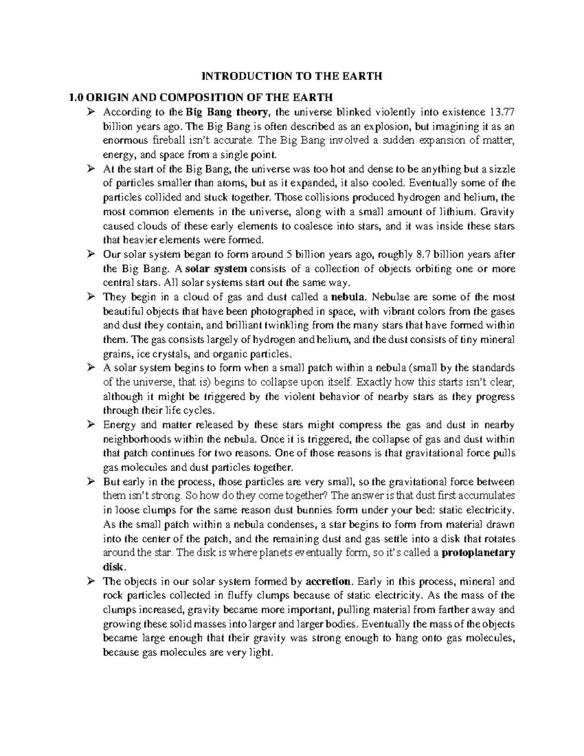 Introduction to Earin geography - INTRODUCTION TO THE EARTH 1 ORIGIN ...