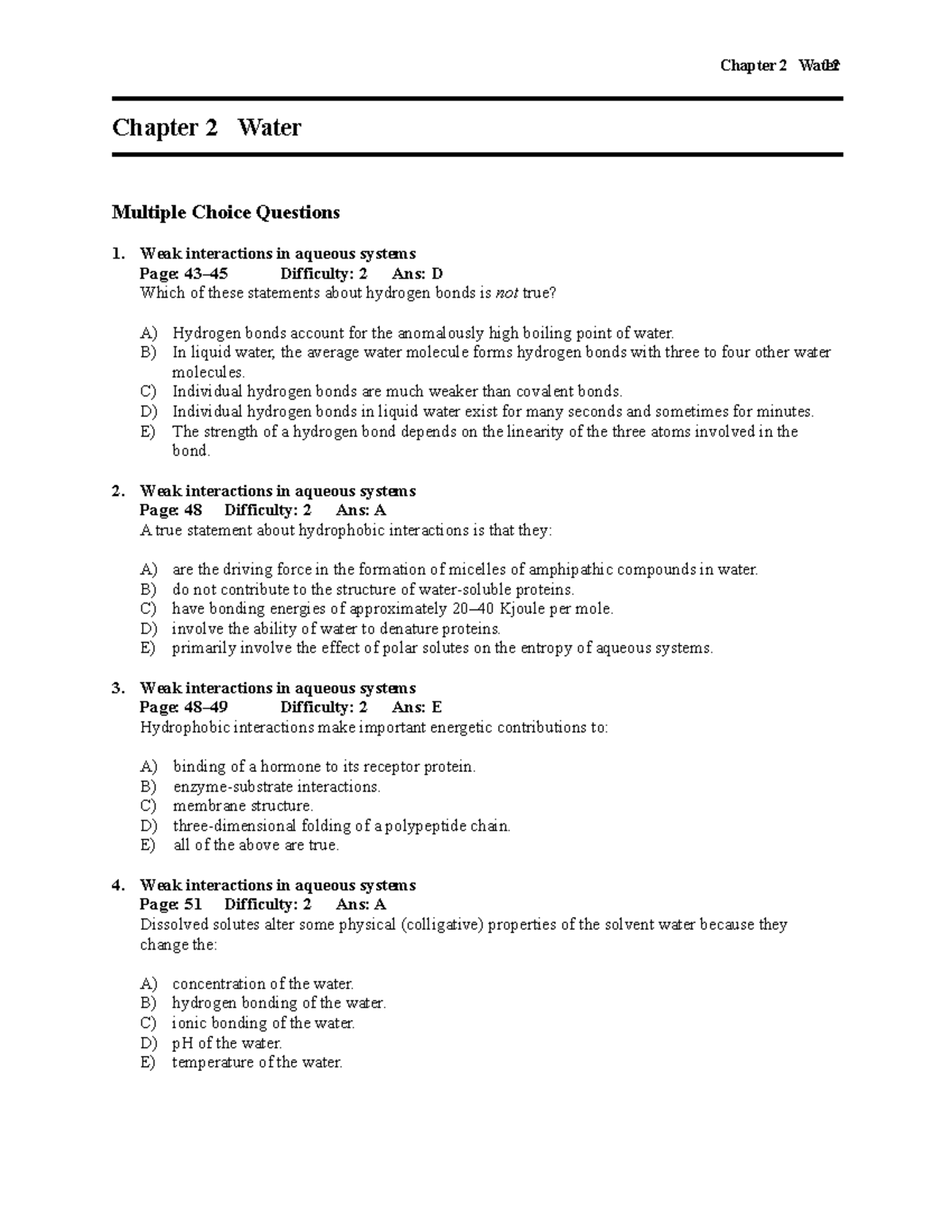 Chapter 2 Water Mc Description Chapter 2 Water Multiple Choice Questions 1 Weak