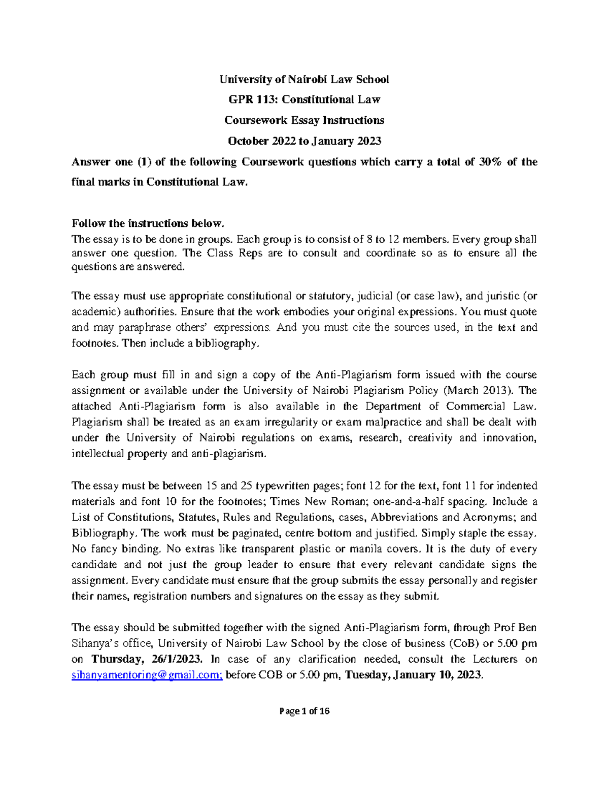 Con Law Coursework 1.1[Clean Copy] - University of Nairobi Law School ...