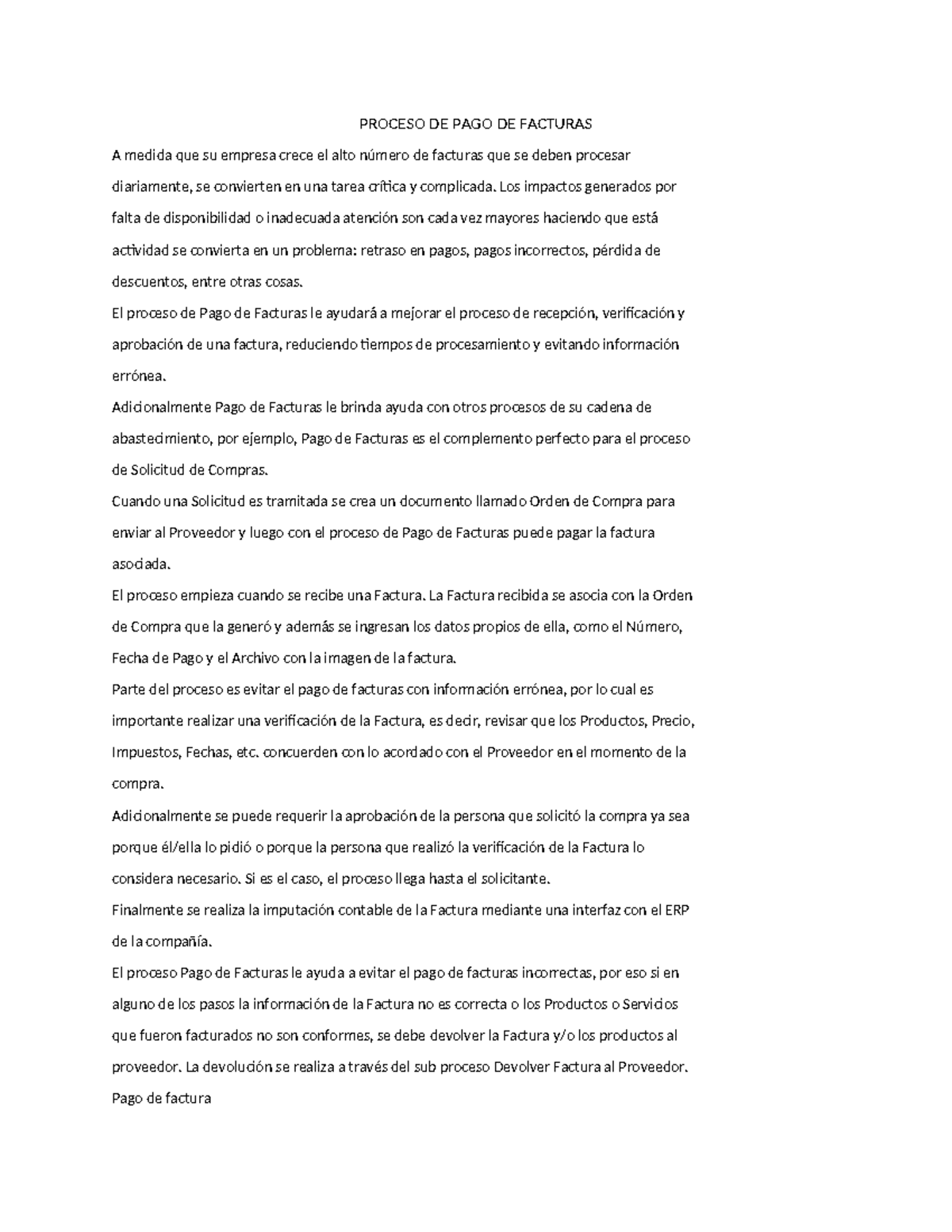 Proceso DE PAGO DE Facturas - PROCESO DE PAGO DE FACTURAS A medida que ...