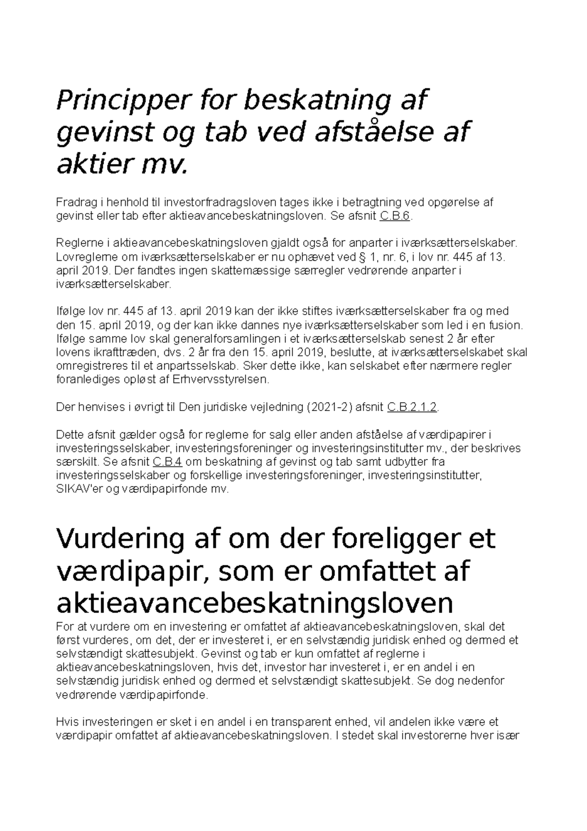 Beskatning - Principper For Beskatning Af Gevinst Og Tab Ved Afståelse ...