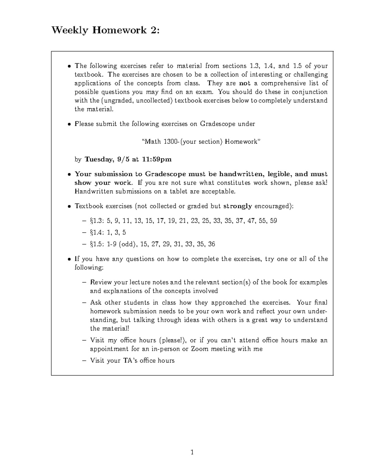 1300FA23Written Homework - Weekly Homework 2: The Following Exercises ...