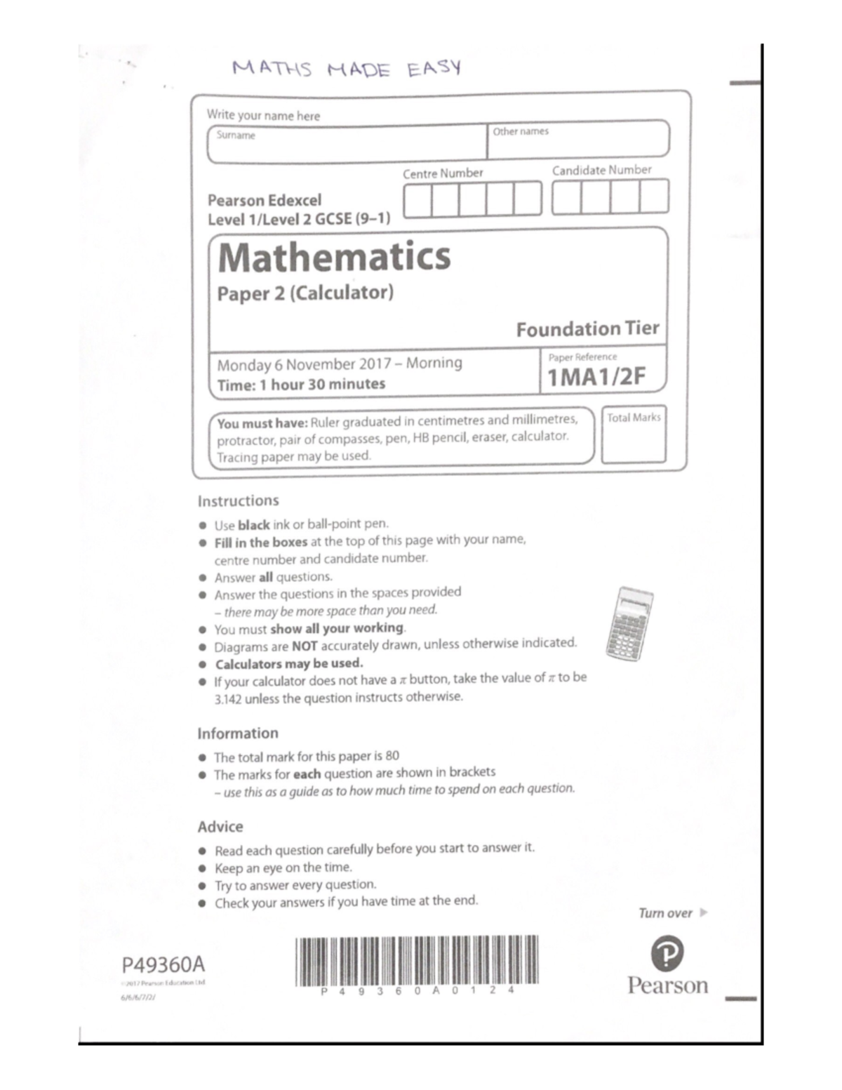 Edexcel November 2017 2F - MATH 2024 - Studocu