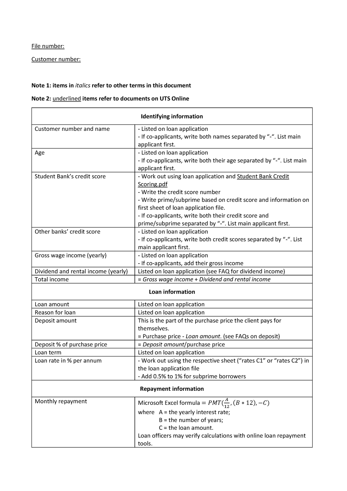 Loan application answer sheet Guide - 025574 - Studocu