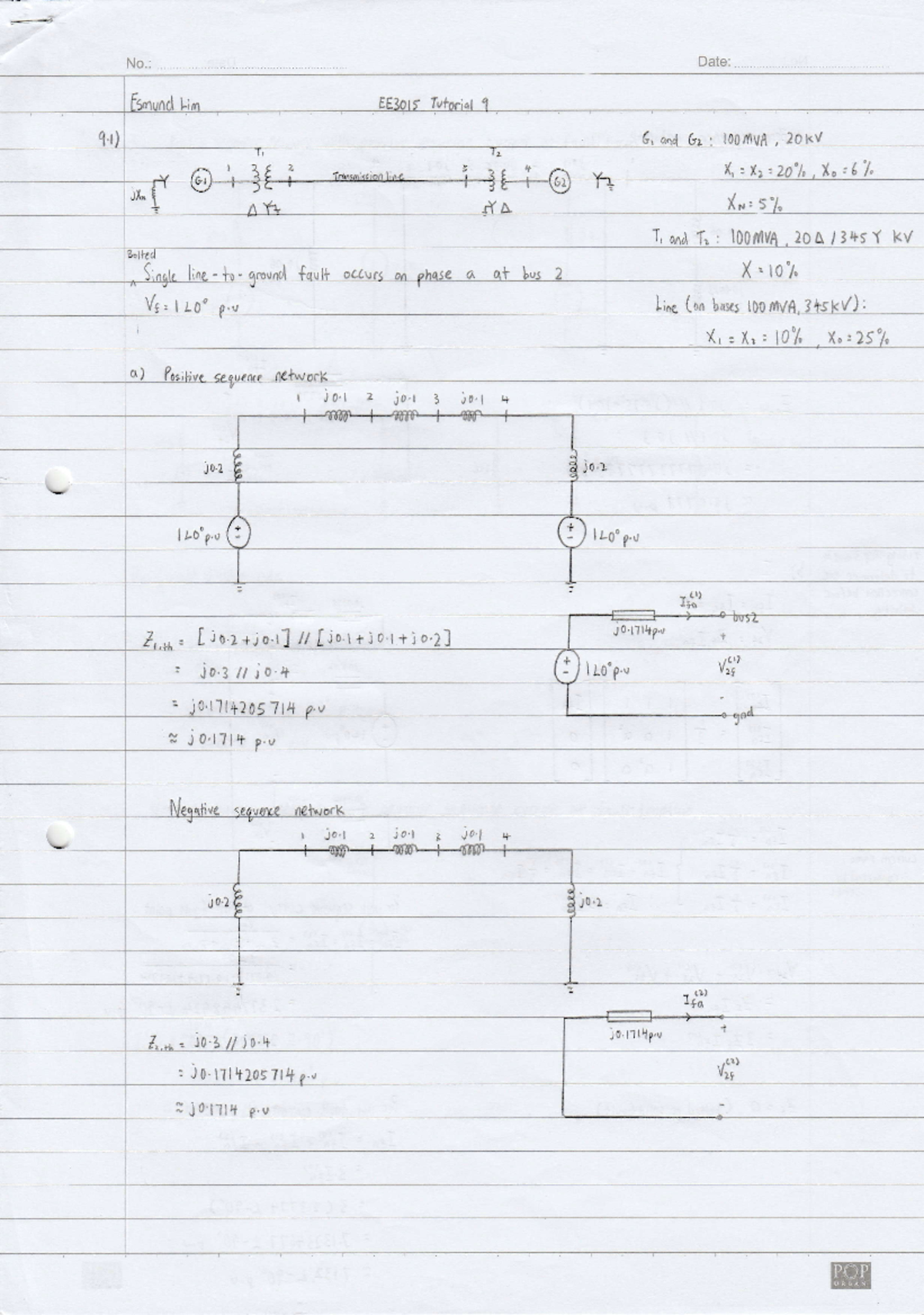 Power Systems and Protection Tutorial 9 Solution 2o t , 20'lo . lo
