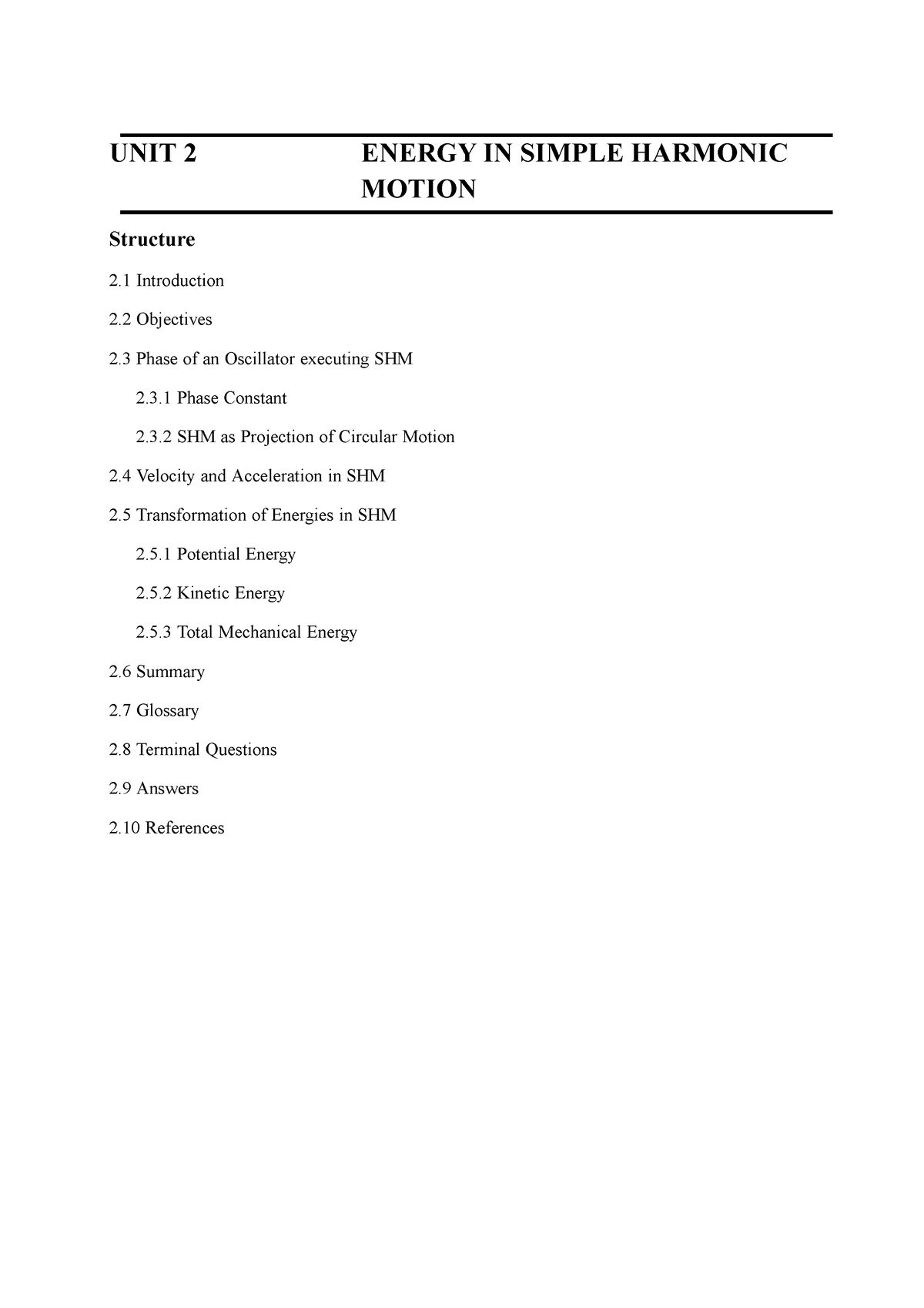 Energy IN Simple Harmonic Motion - UNIT 2 ENERGY IN SIMPLE HARMONIC ...