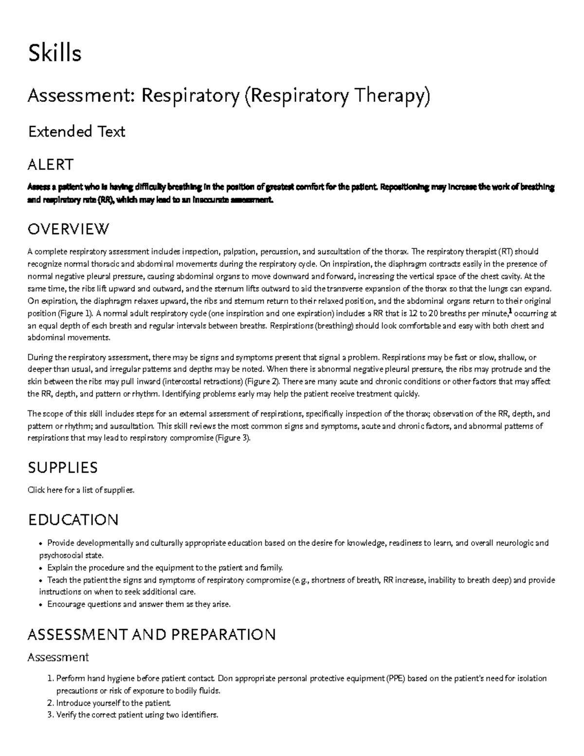 Skills respiratory Skills Assessment Respiratory (Respiratory