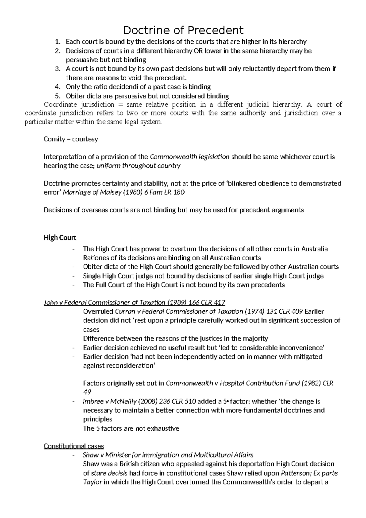 Australian Courts of precedent - Doctrine of Precedent 1. Each court is ...