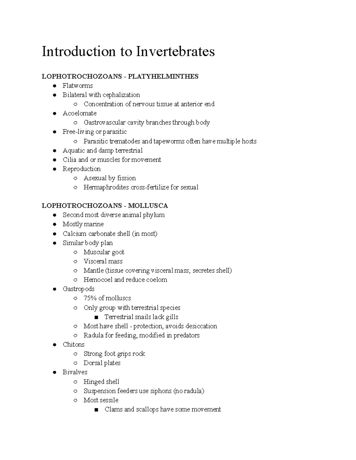 BI 212 Introduction to Invertebrates - Introduction to Invertebrates ...