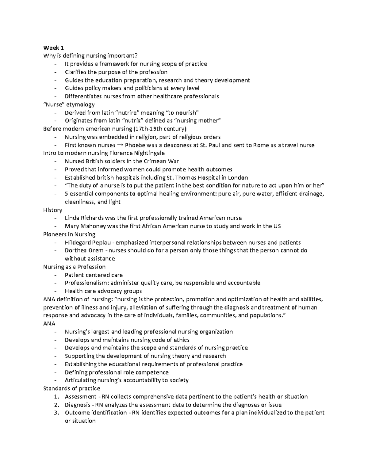 Nurs 601 Quiz 1 - quiz 1 - Week 1 Why is defining nursing important ...