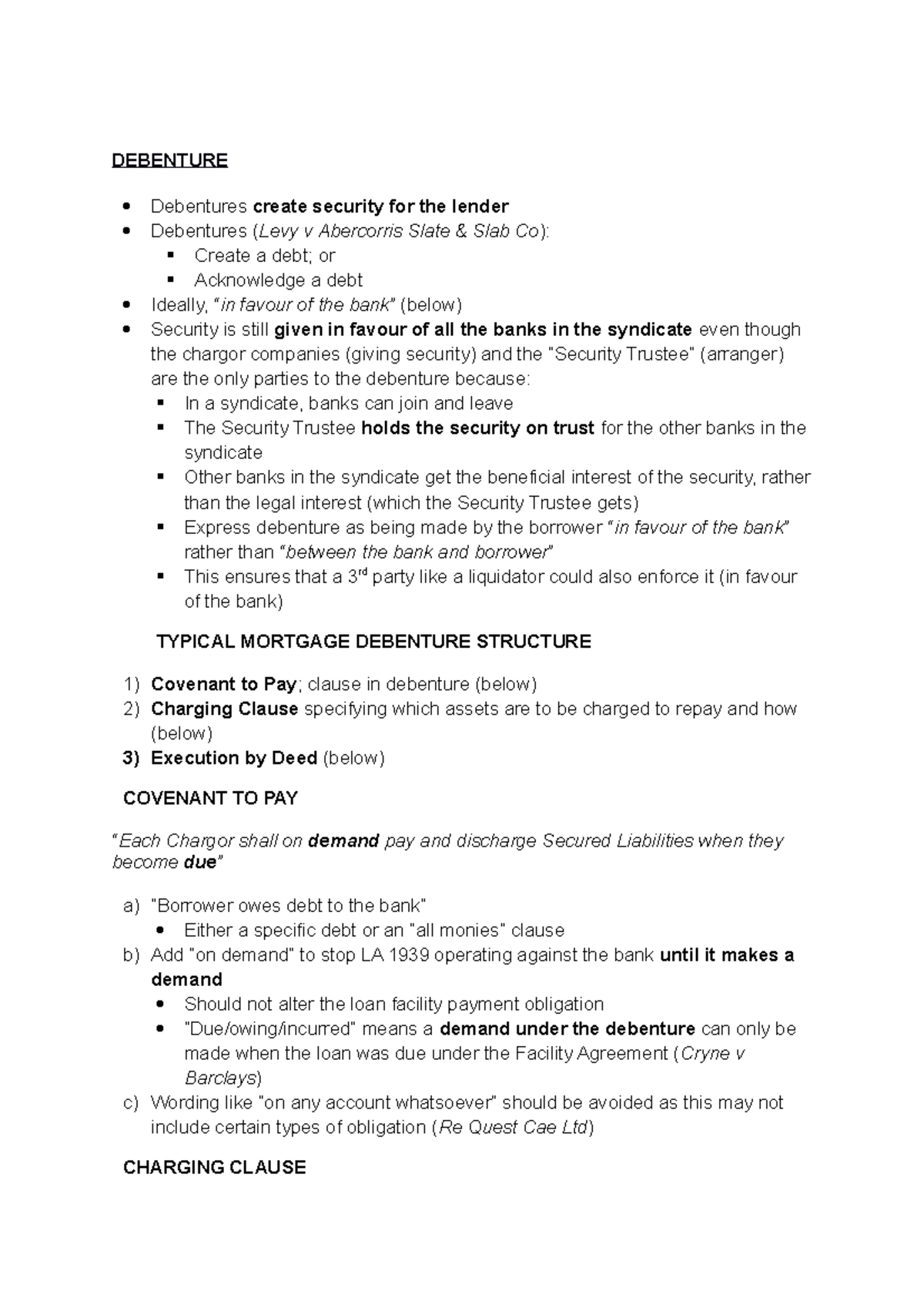 Debenture Business Law DEBENTURE Debentures create security for the