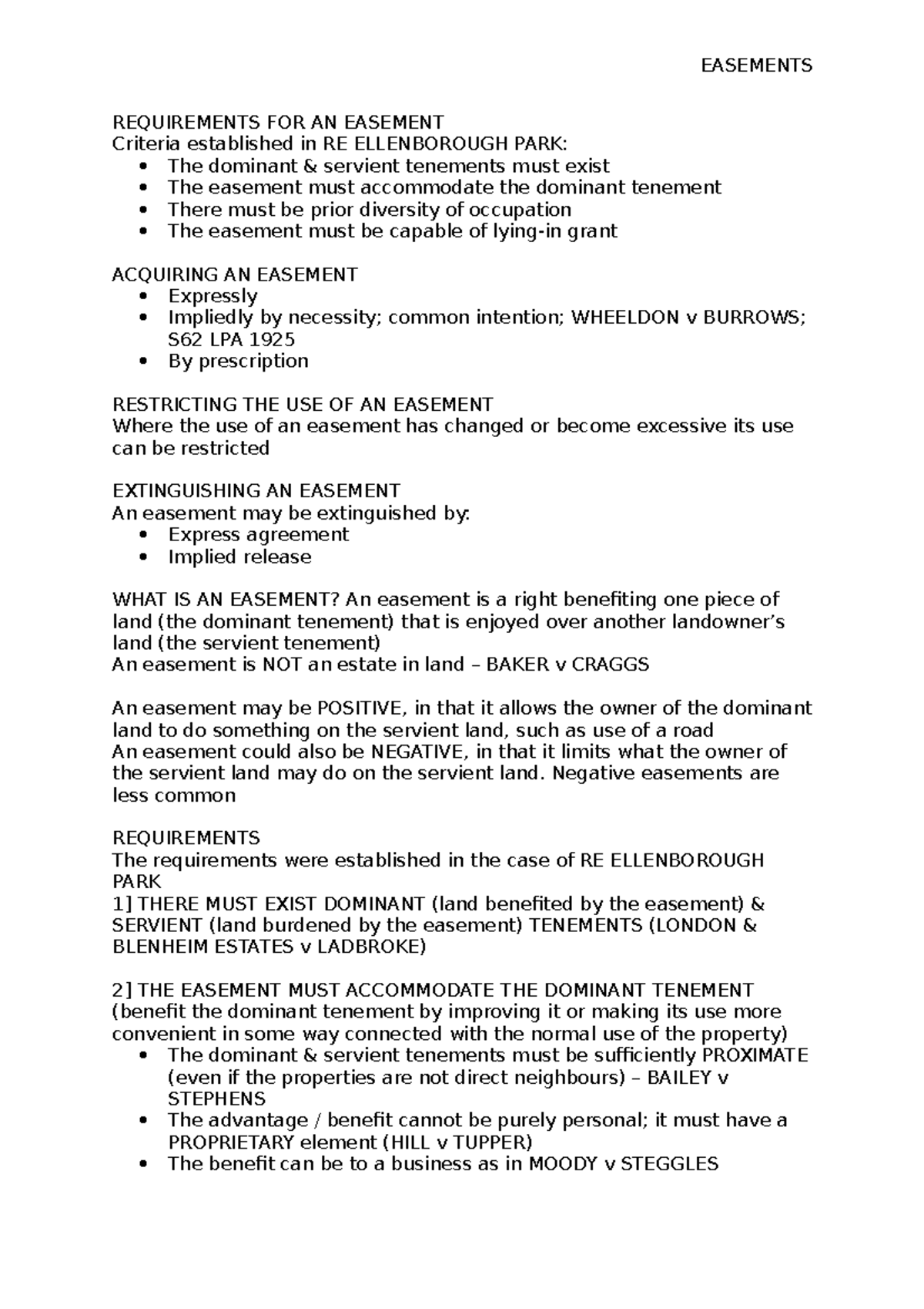 Easements Notes - REQUIREMENTS FOR AN EASEMENT Criteria established in ...