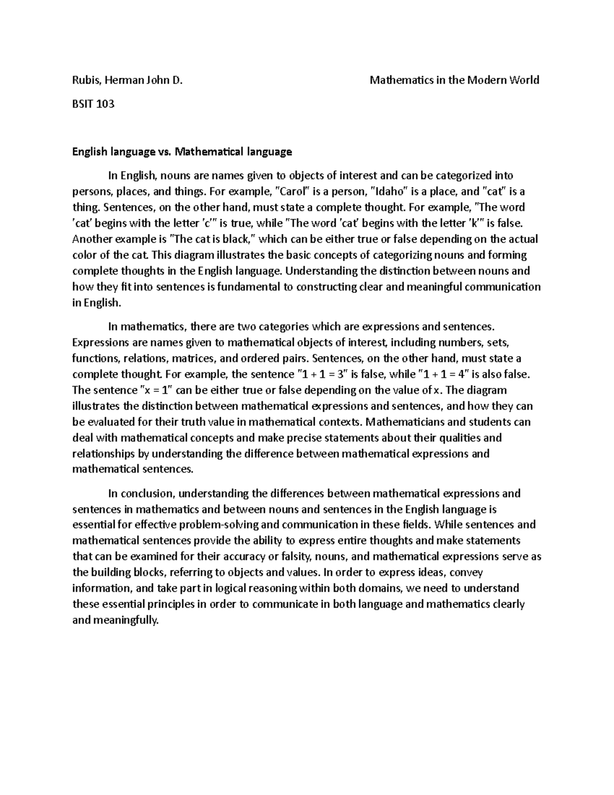 Mathematic in the Modern World - Englishvs Mathematics - Rubis, Herman ...