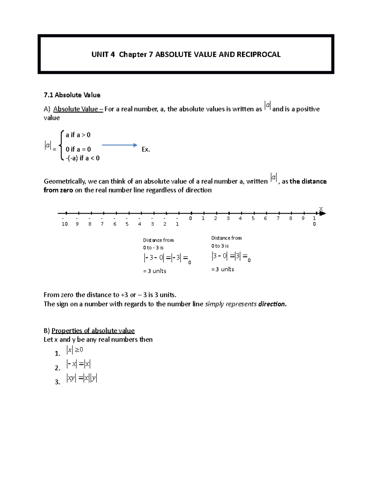 20-1 Abs value Reciprocal Handout - X 10 9 8 7 6 5 4 3 2 1 0 1 2 3 4 5 ...