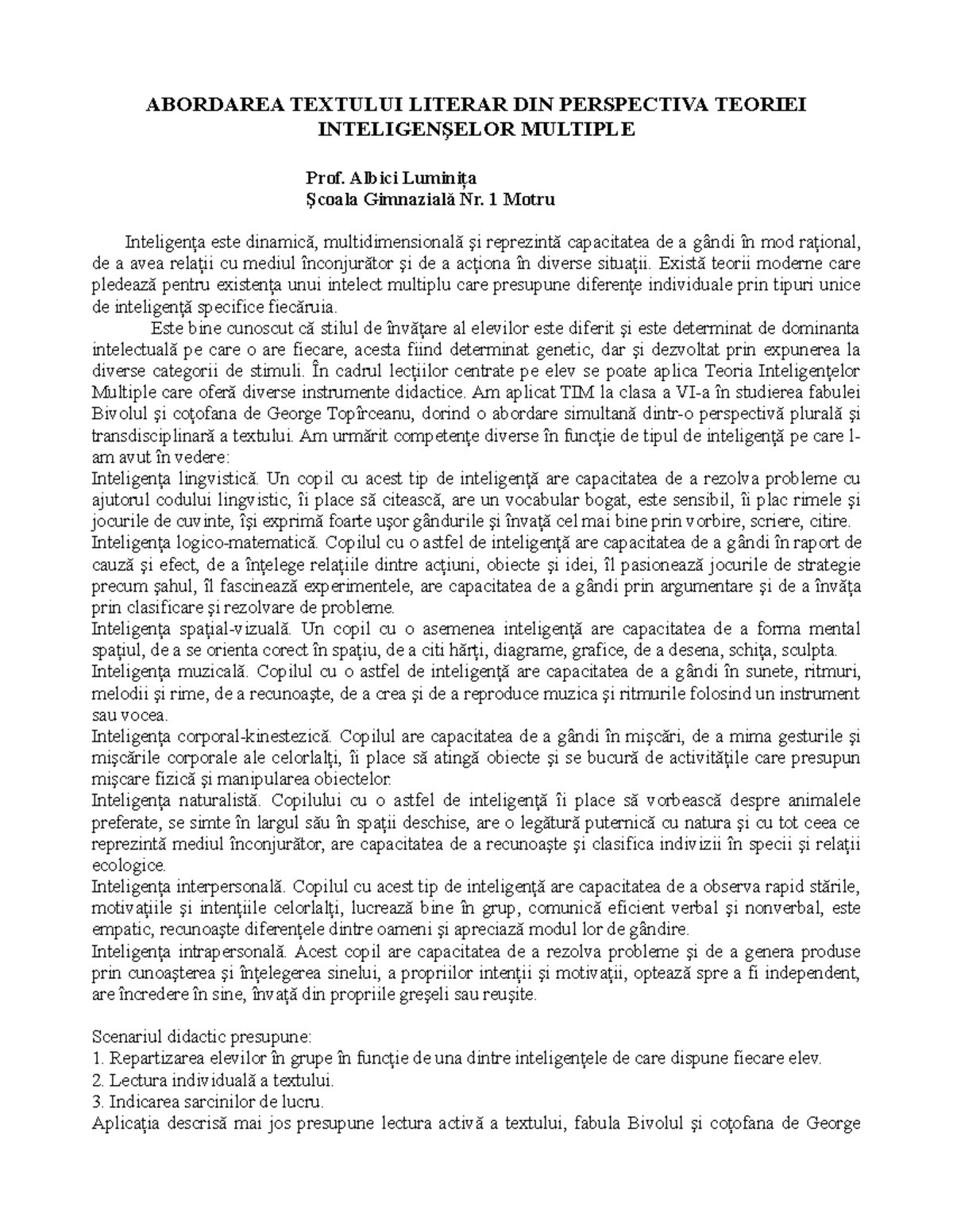 Abordarea textului literar din perspectiva Teoriei - ABORDAREA TEXTULUI ...