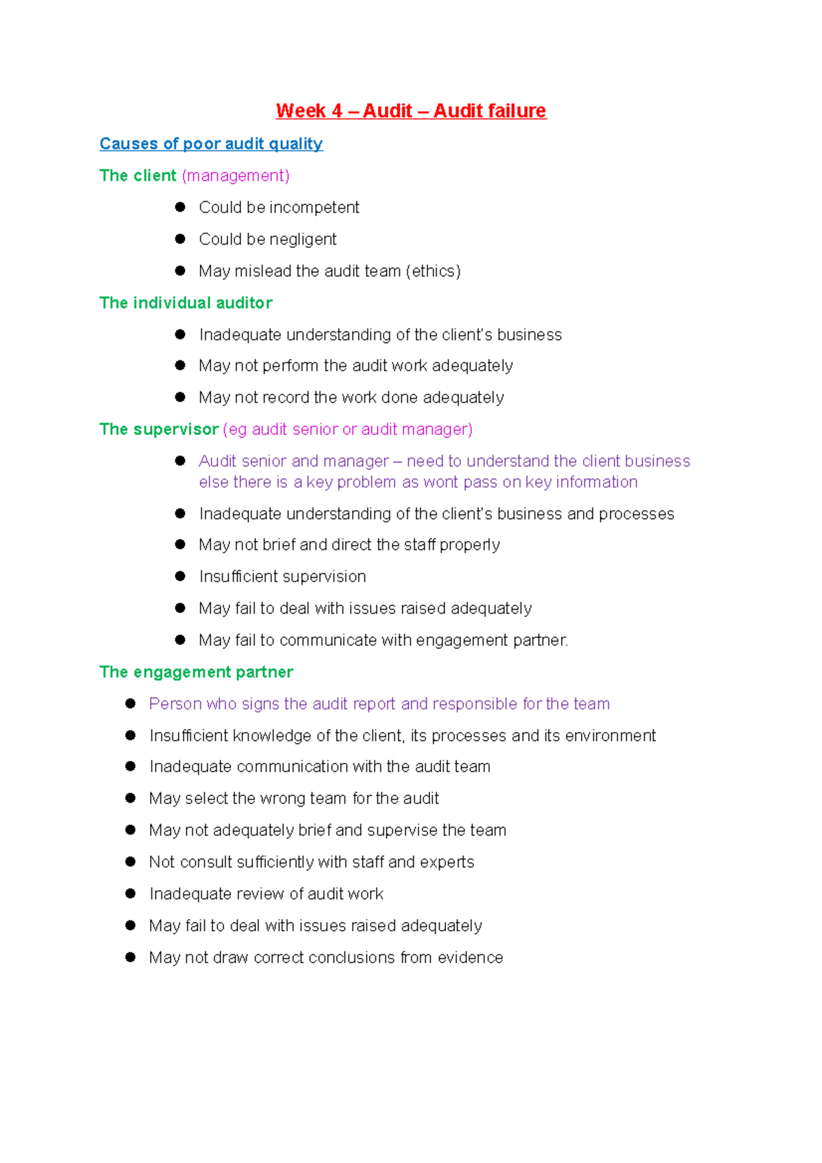 Week 4 audit failure - Lecture notes 4 - Week 4 – Audit – Audit failure ...