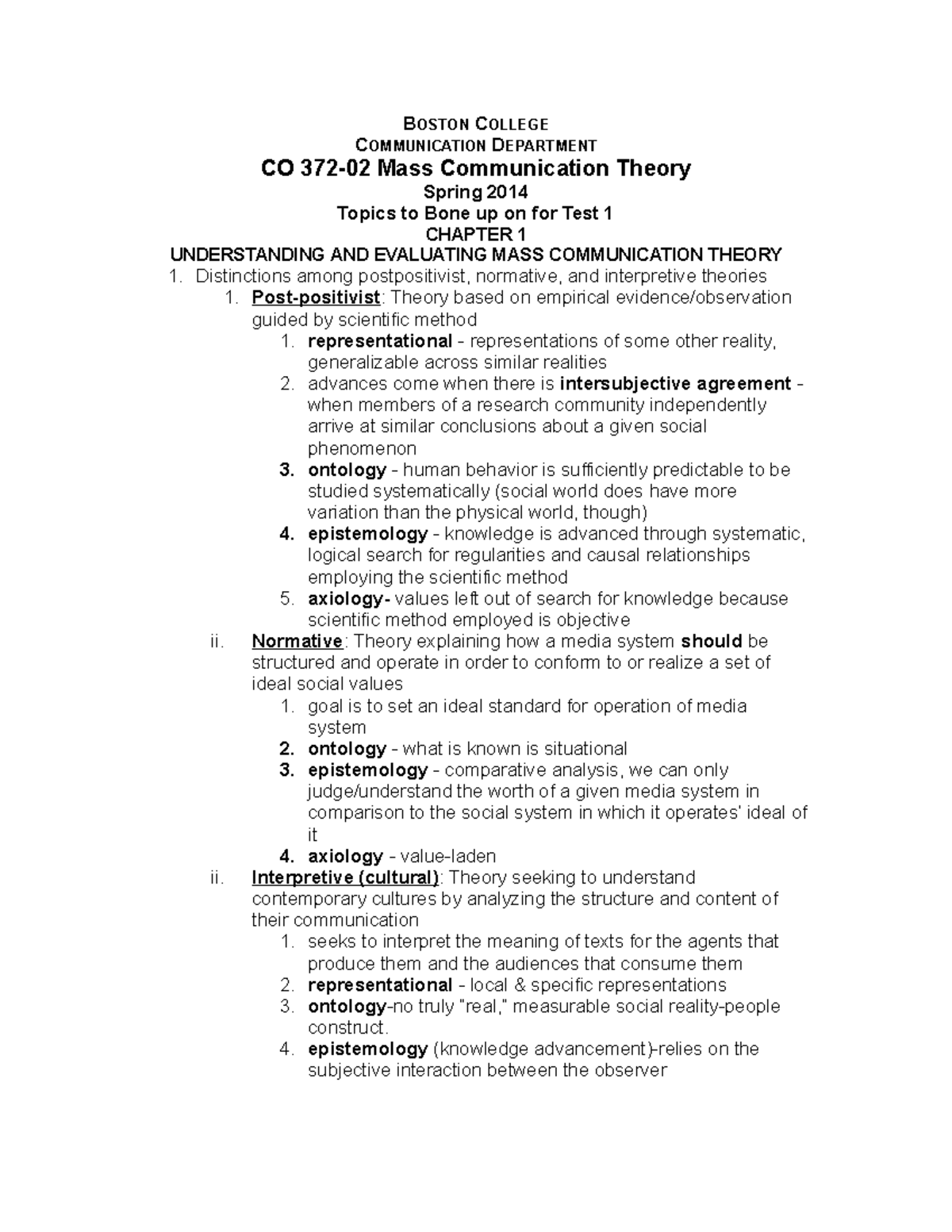 Midterm exam study guide Mass Communication Theory Spring 2015 ...
