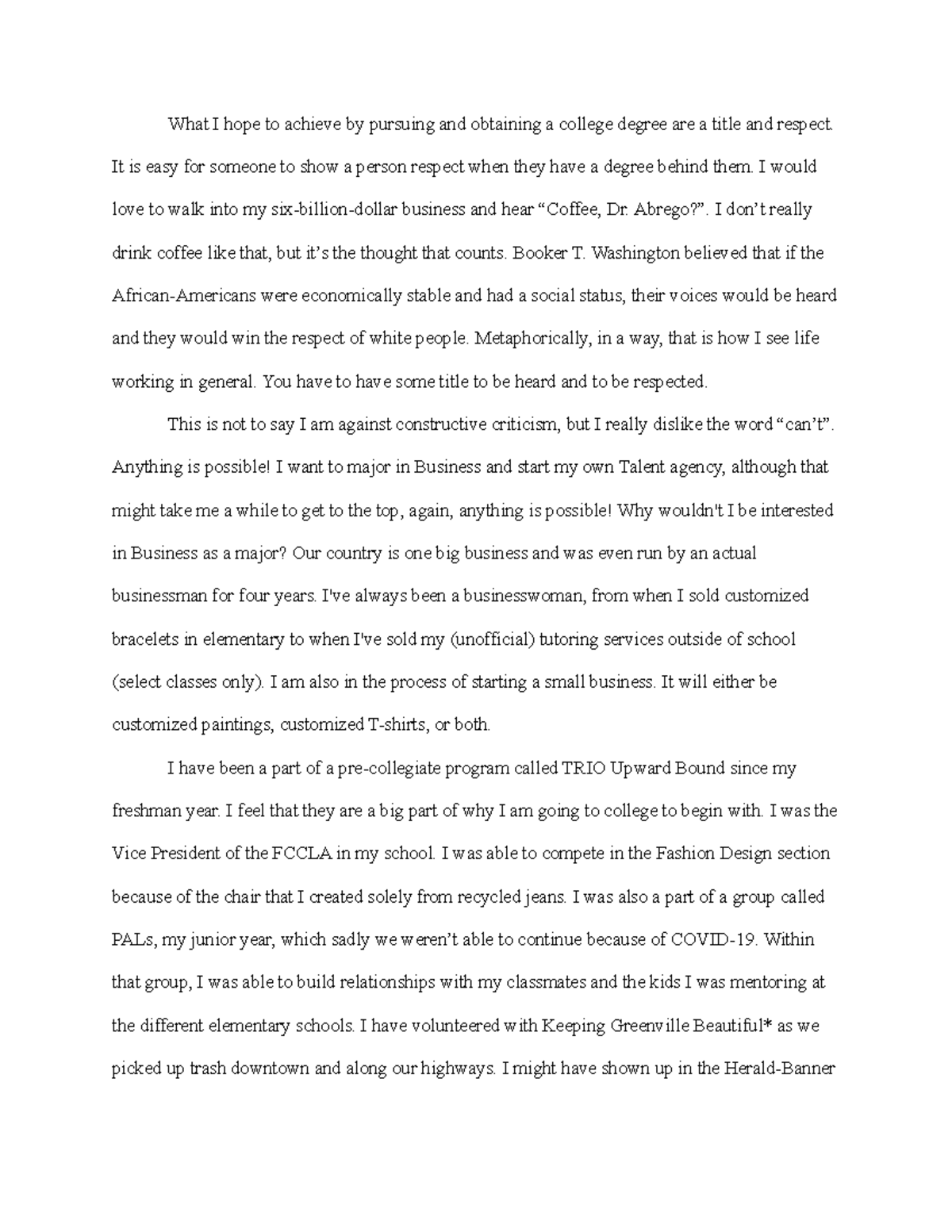 Scholarship Essay - What I hope to achieve by pursuing and obtaining a